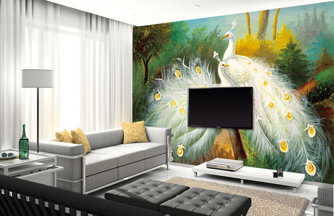 3D White Peacock WG060 Wall Murals