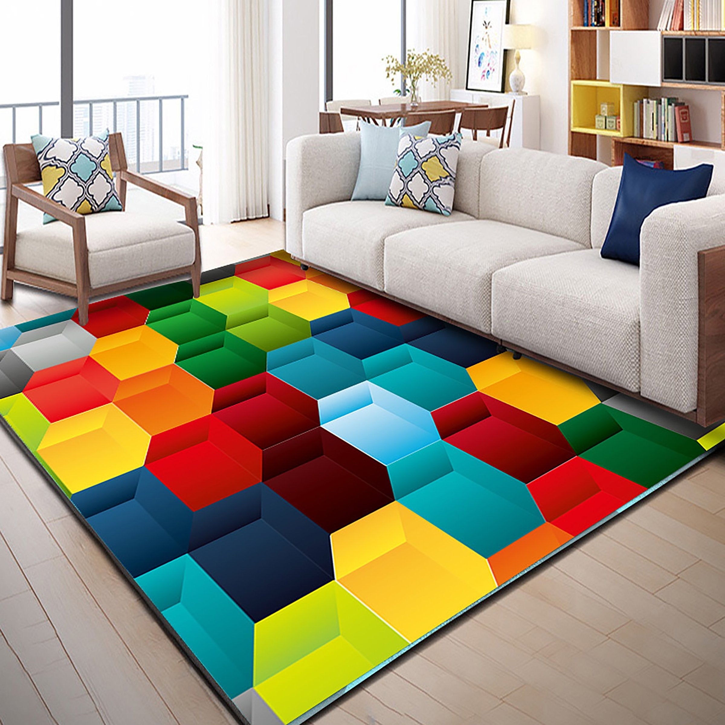 3D Color Geometry WG020 Non Slip Rug Mat Mat AJ Creativity Home