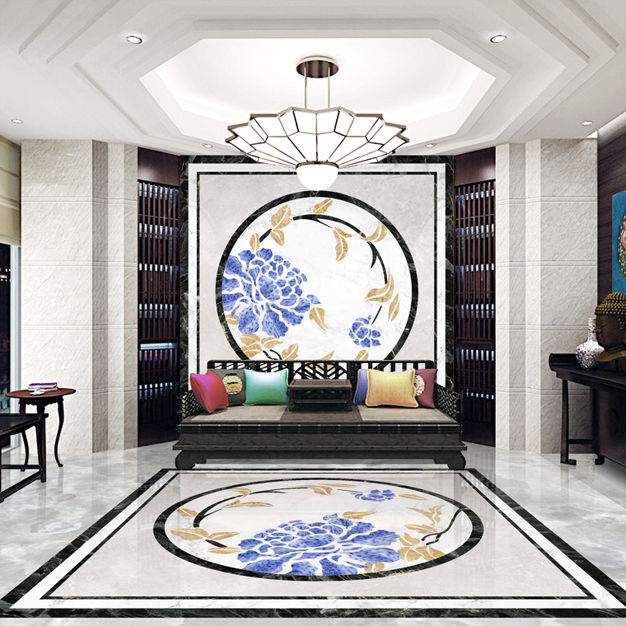 3D Blue Flowers WG447 Floor Mural Wallpaper AJ Wallpaper 2