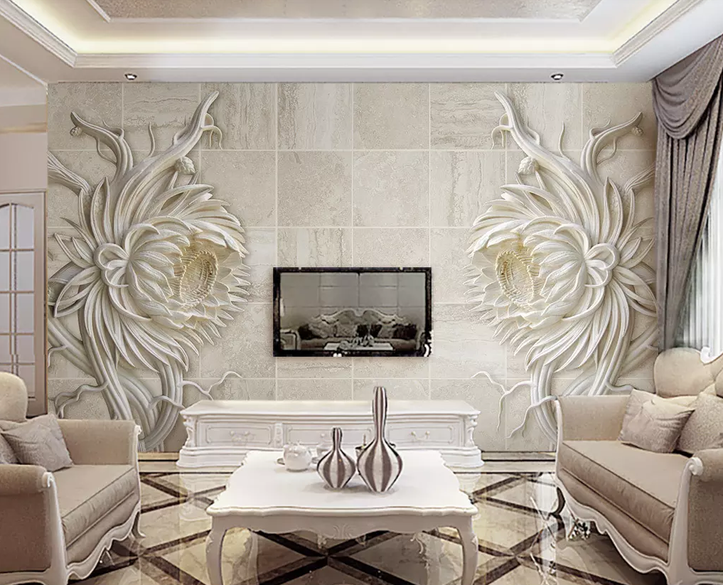 3D White Flower Pattern 10 Wallpaper AJ Wallpaper 2