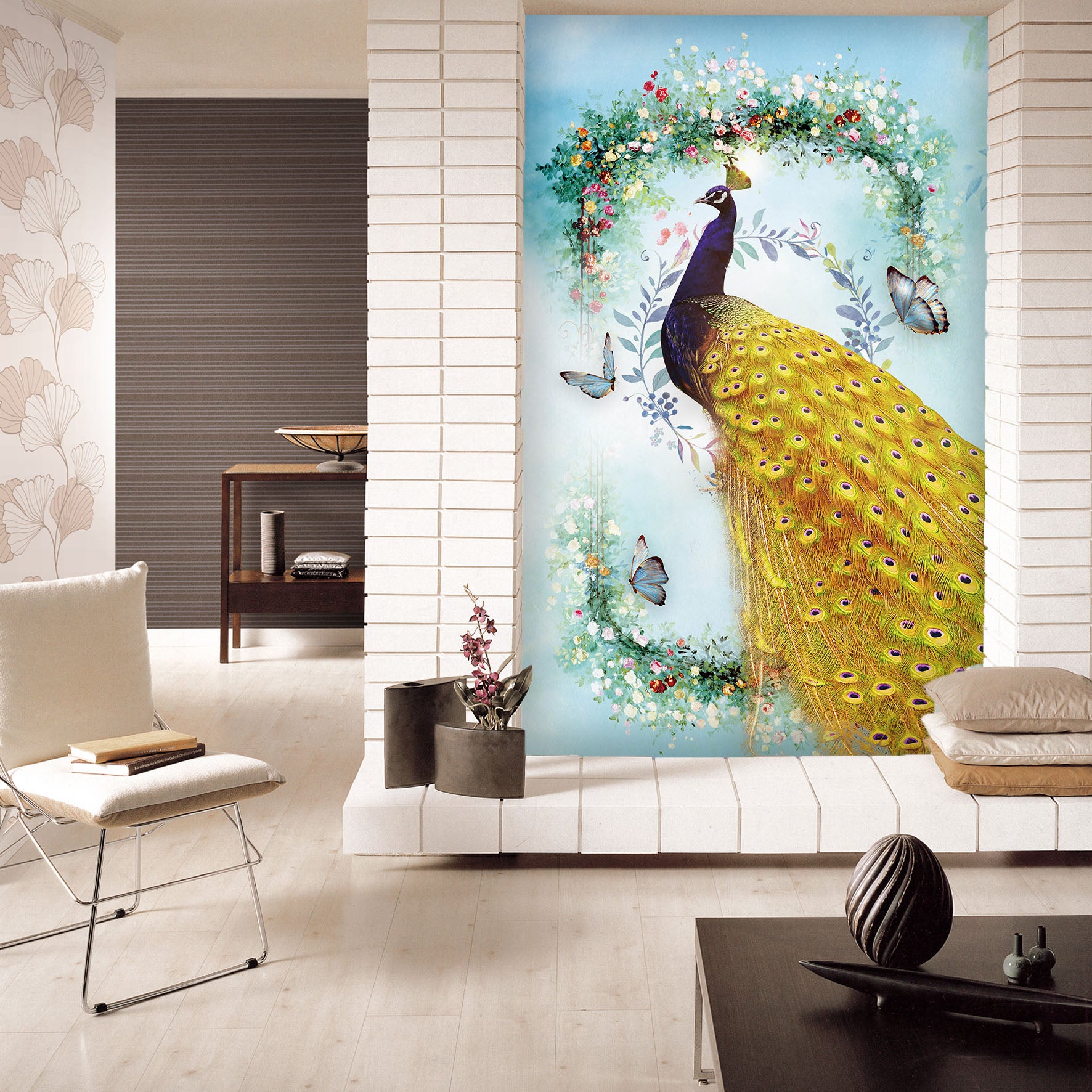 3D Golden Peacock 1838 Wall Murals
