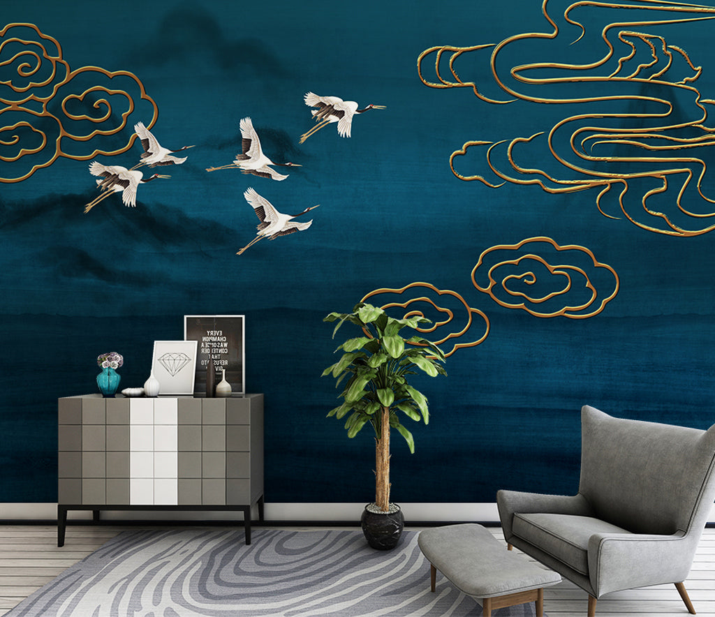 3D Golden Clouds WC053 Wall Murals