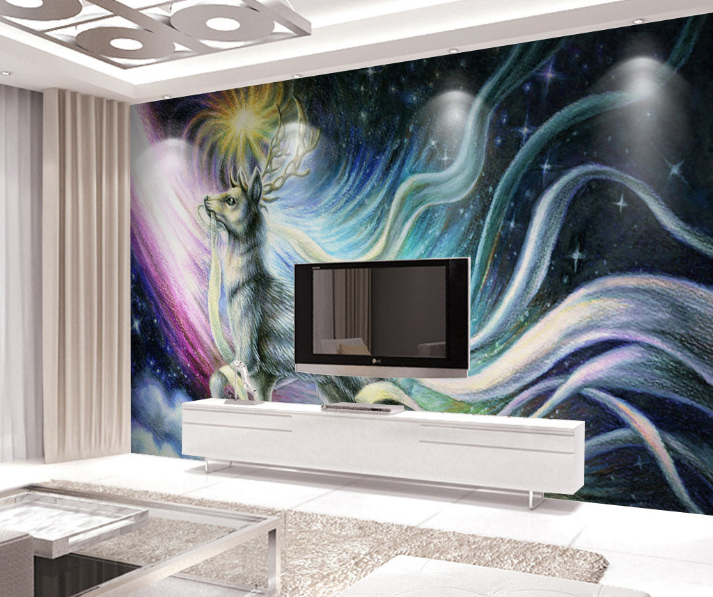 3D Deer Starry Sky WG225 Wall Murals