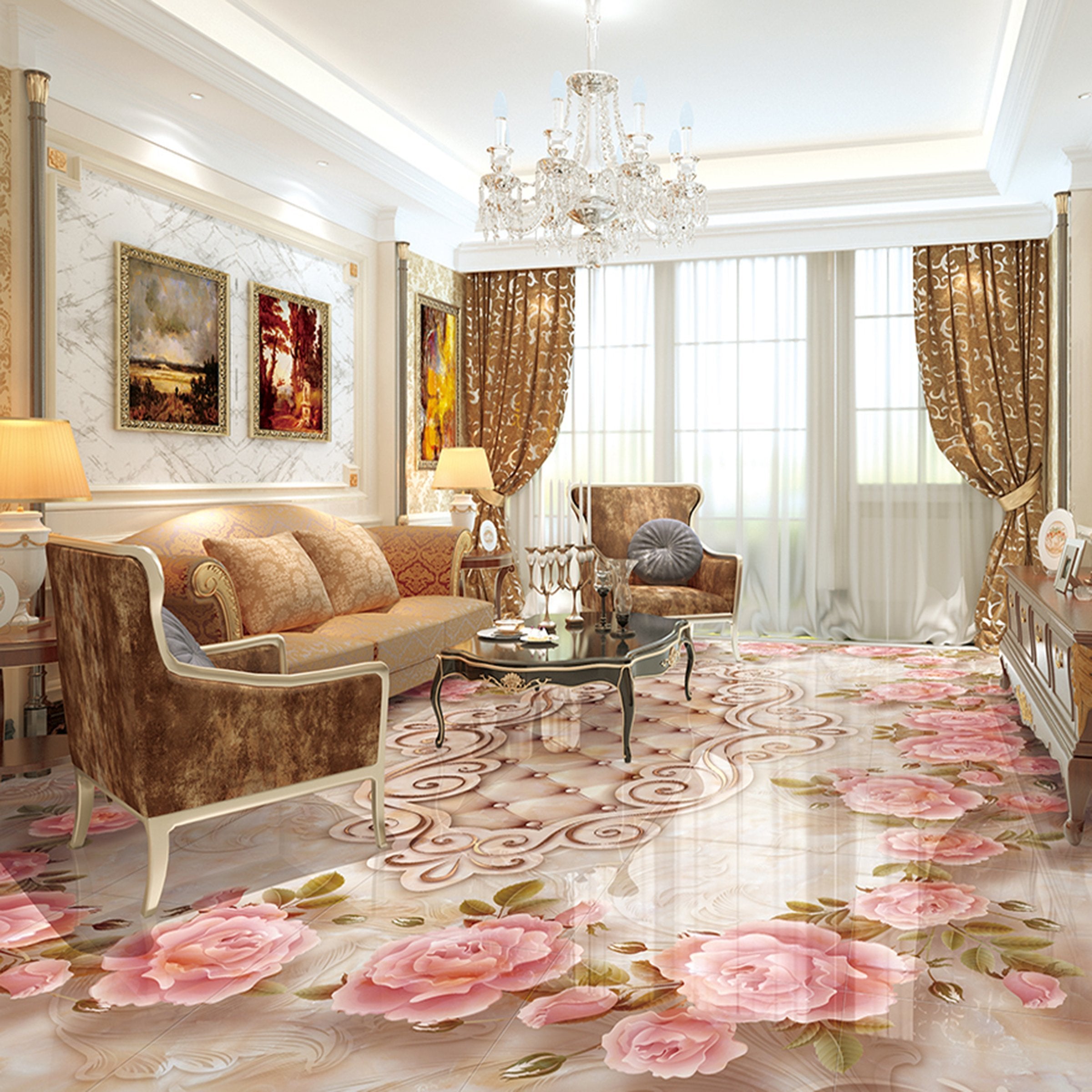 3D Pink Rose WG258 Floor Mural Wallpaper AJ Wallpaper 2