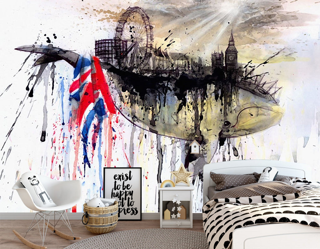 3D Whale Pattern WG102 Wall Murals