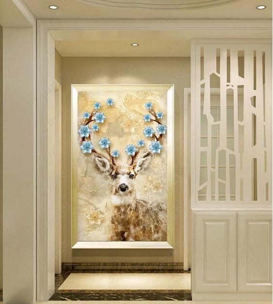 3D Flower Deer WC290 Wall Murals