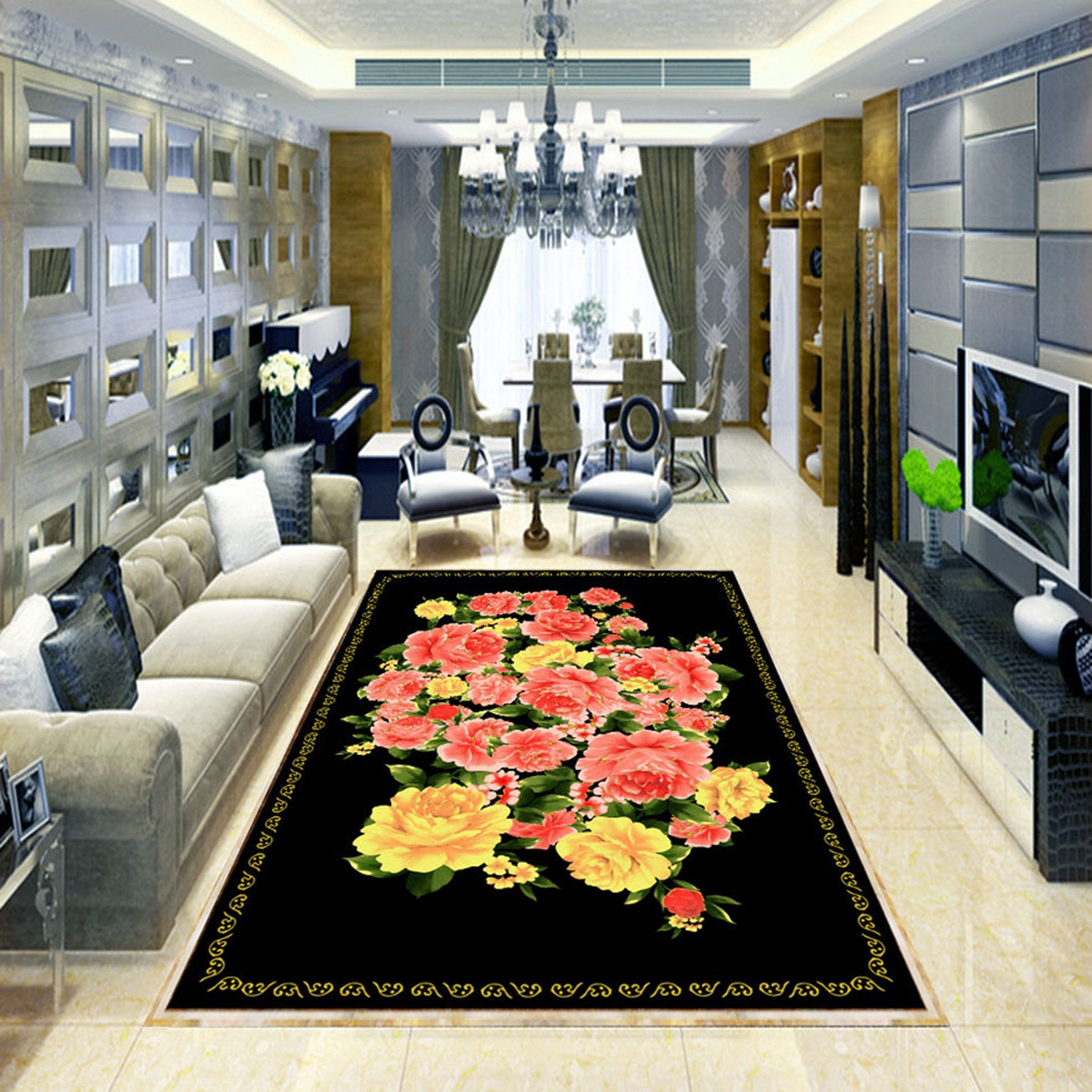 3D Red Yellow Flower WG386 Floor Mural Wallpaper AJ Wallpaper 2