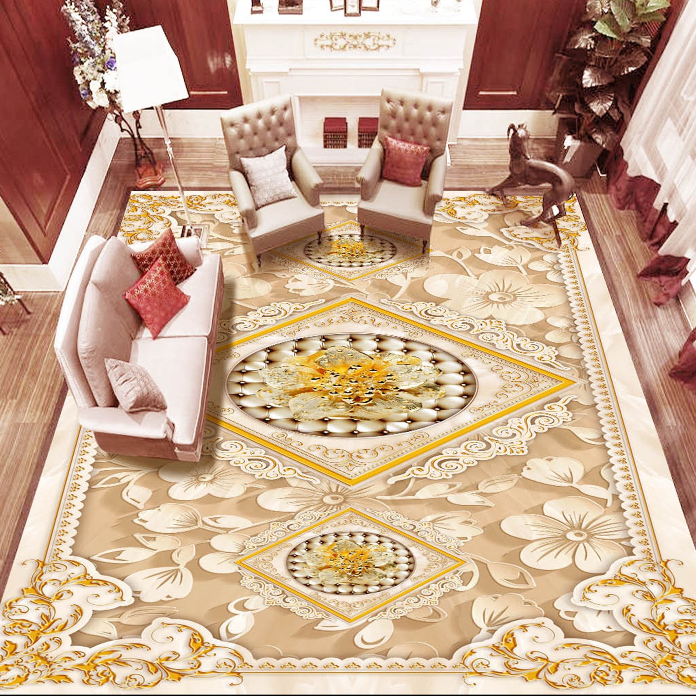 3D Yellow Pattern WG045 Floor Mural Wallpaper AJ Wallpaper 2