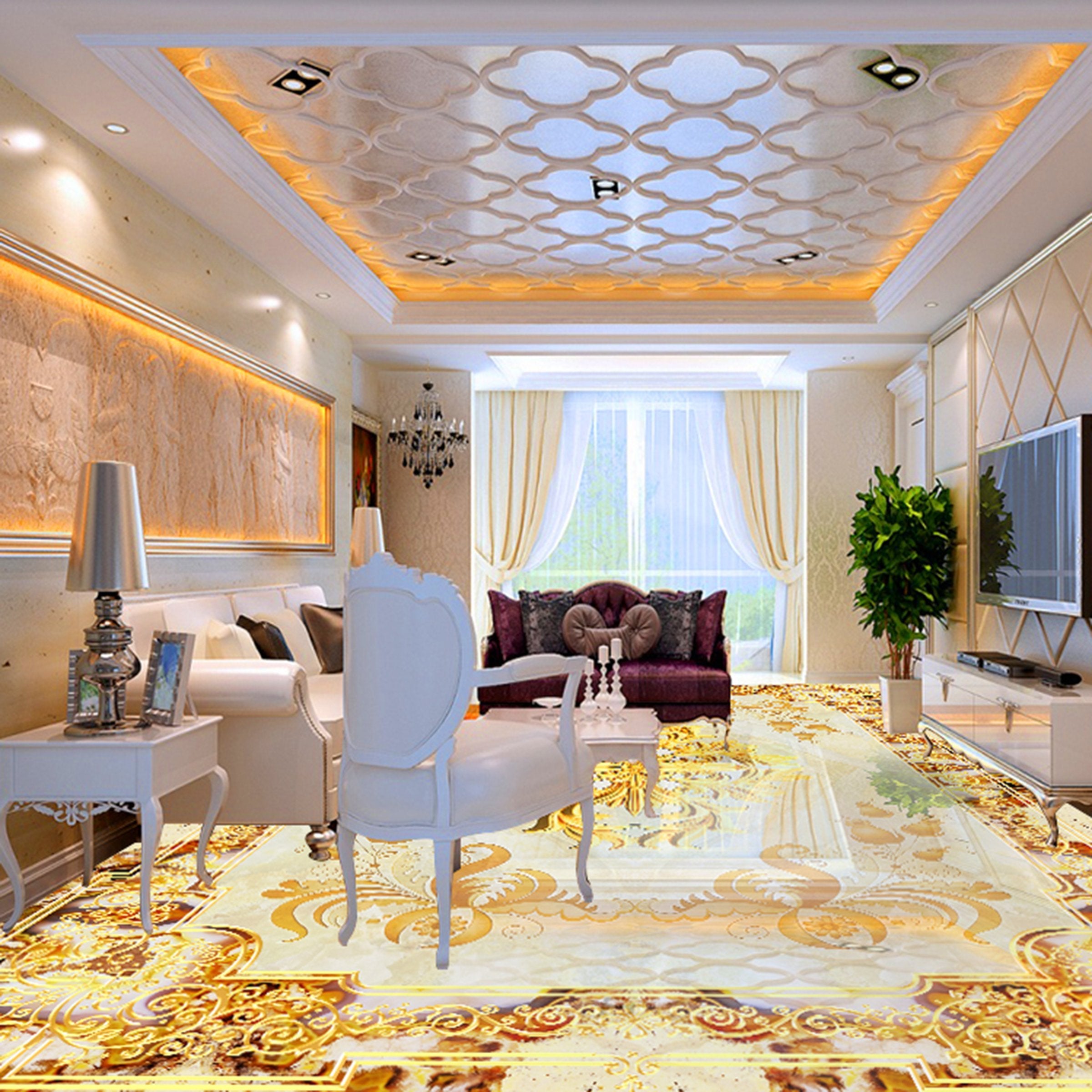 3D Golden Marble Pattern WG340 Floor Mural Wallpaper AJ Wallpaper 2
