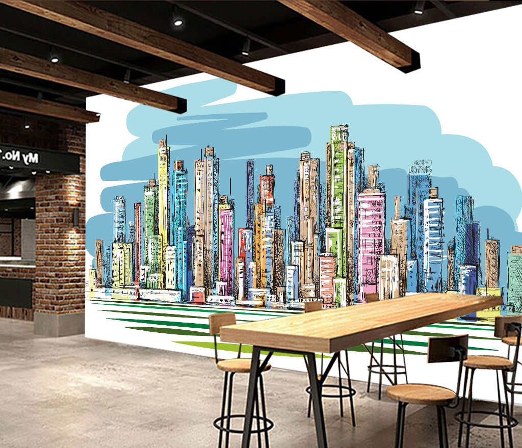3D Colored Building WG410 Wall Murals