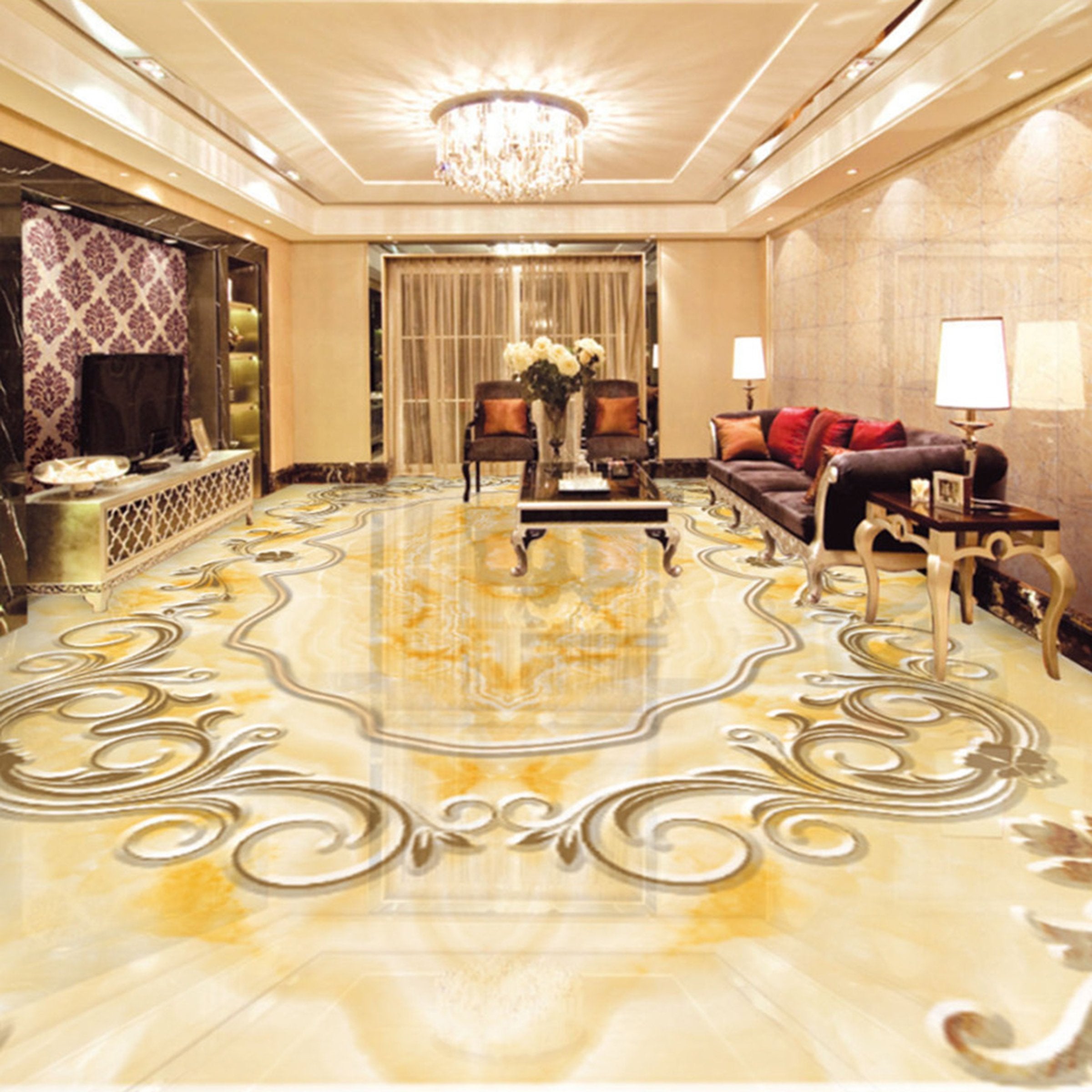 3D Golden Lace WG185 Floor Mural Wallpaper AJ Wallpaper 2