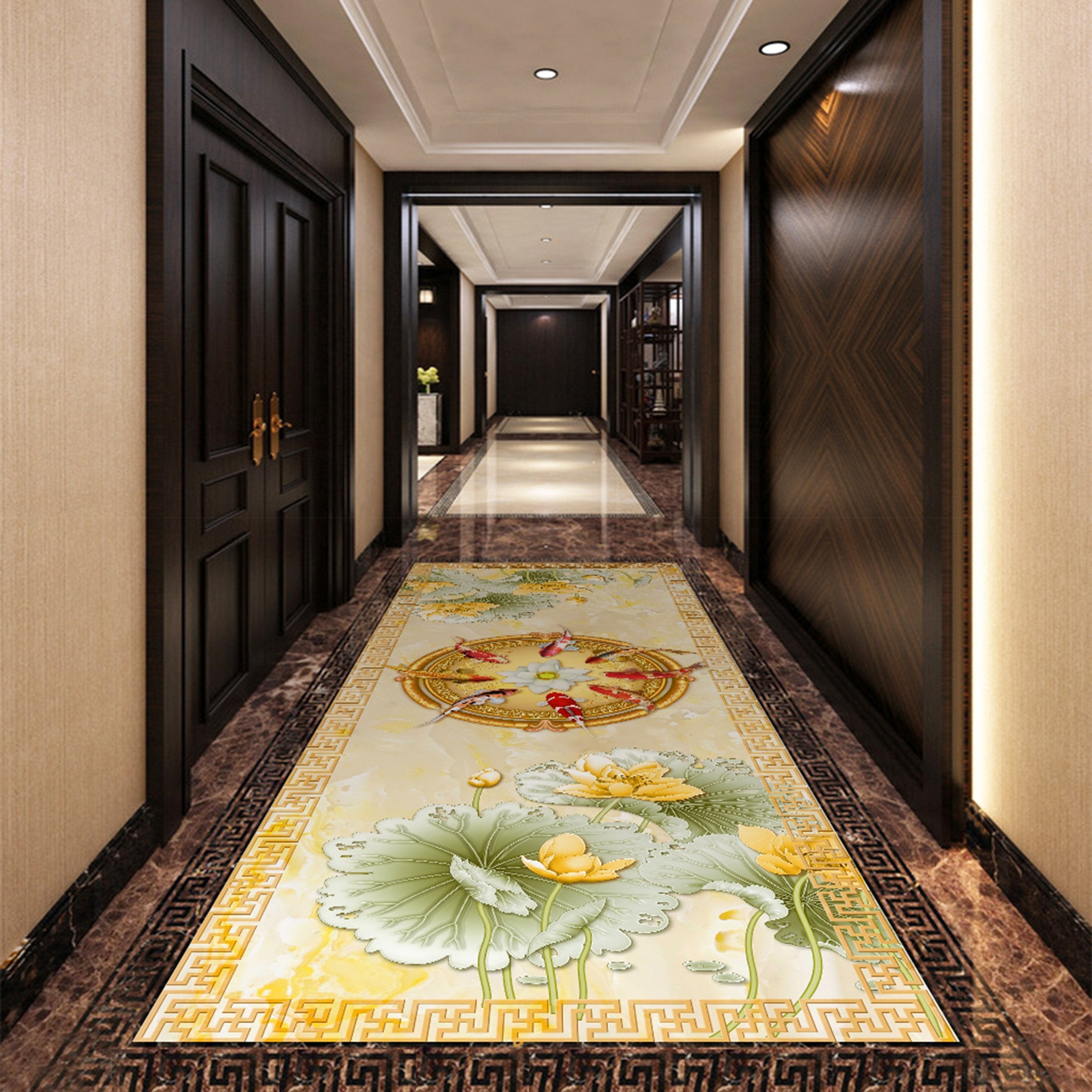 3D Lotus Goldfish WG307 Floor Mural Wallpaper AJ Wallpaper 2