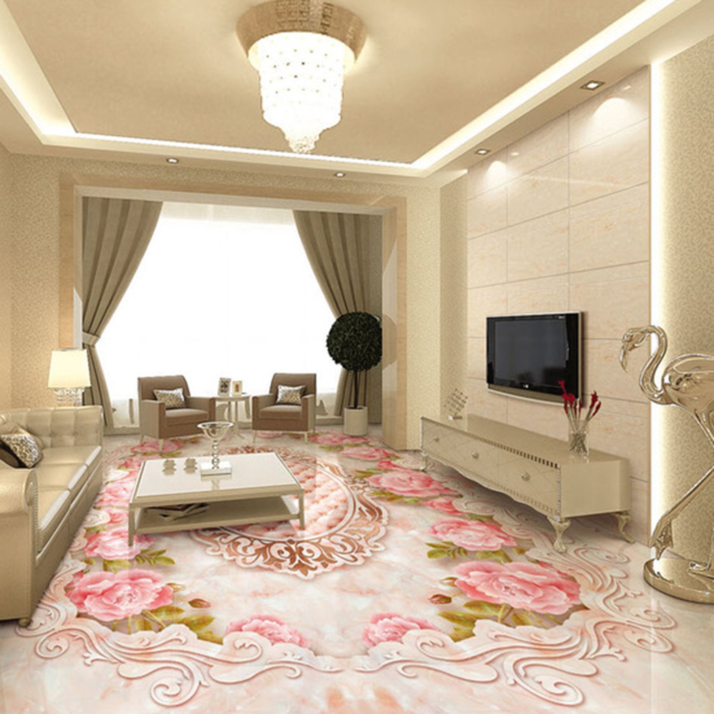 3D Pink Flowers WG031 Floor Mural Wallpaper AJ Wallpaper 2