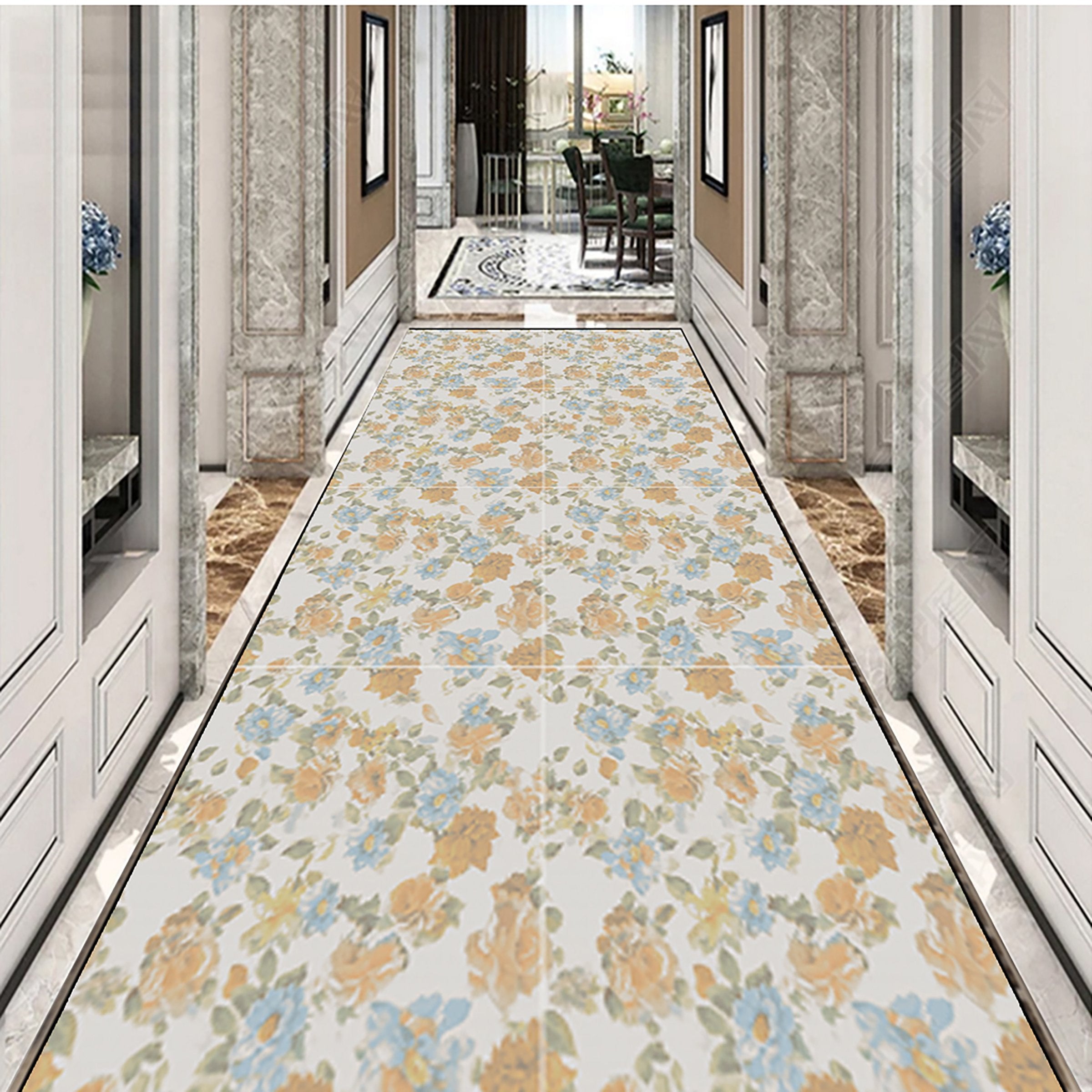 3D Blue Yellow Flowers WG240 Floor Mural Wallpaper AJ Wallpaper 2