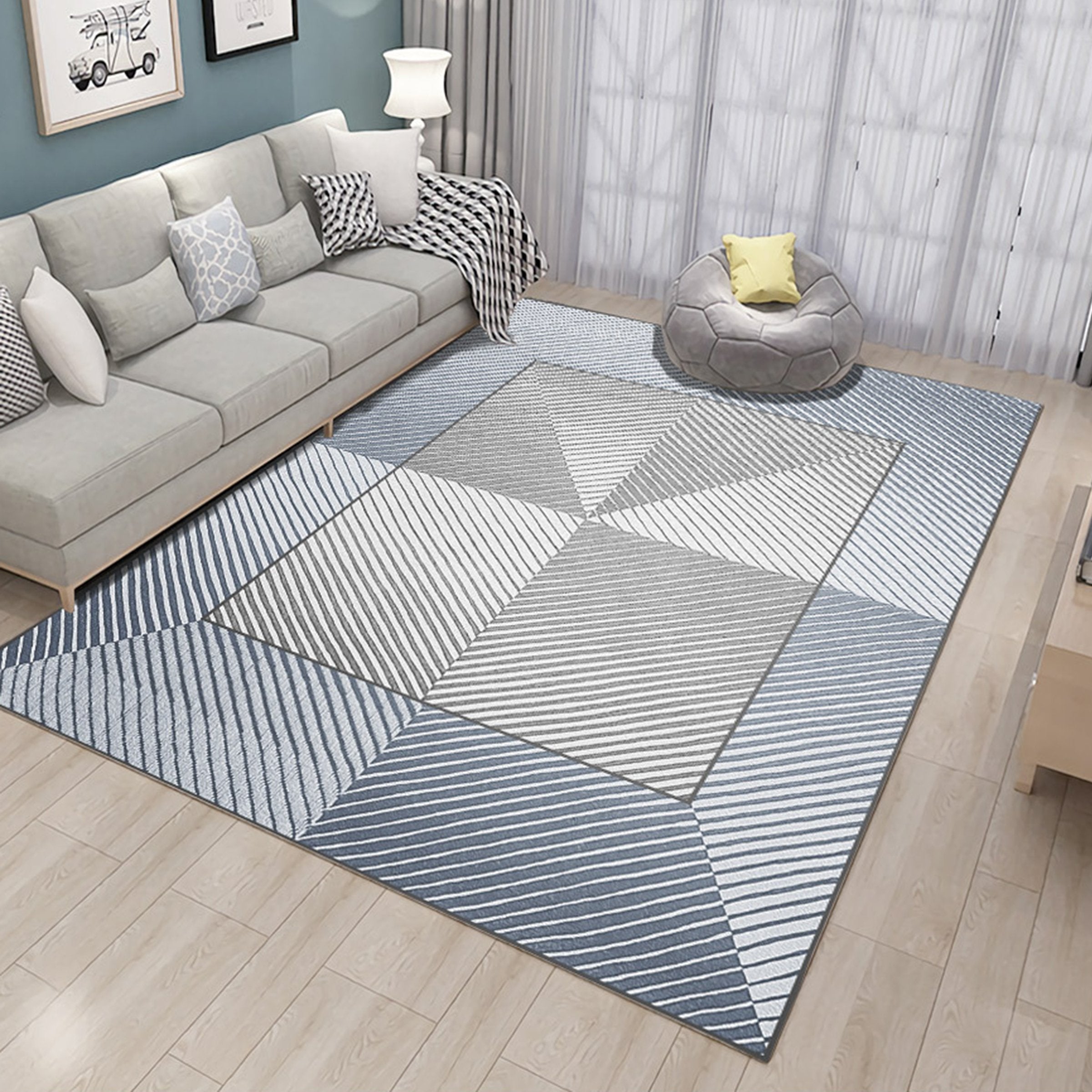 3D Light Blue Square WG048 Non Slip Rug Mat Mat AJ Creativity Home