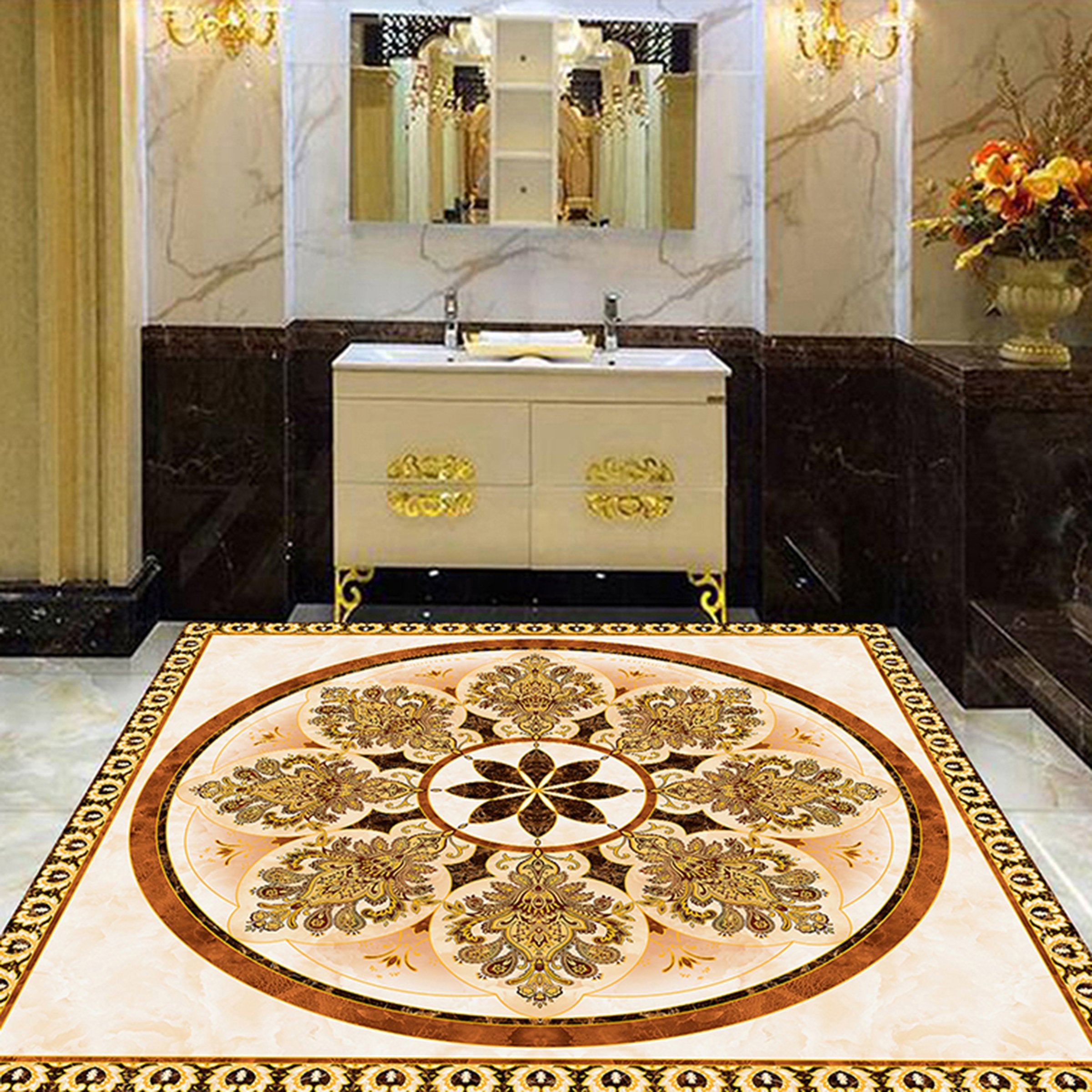 3D Round Golden Leaves WG455 Floor Mural Wallpaper AJ Wallpaper 2