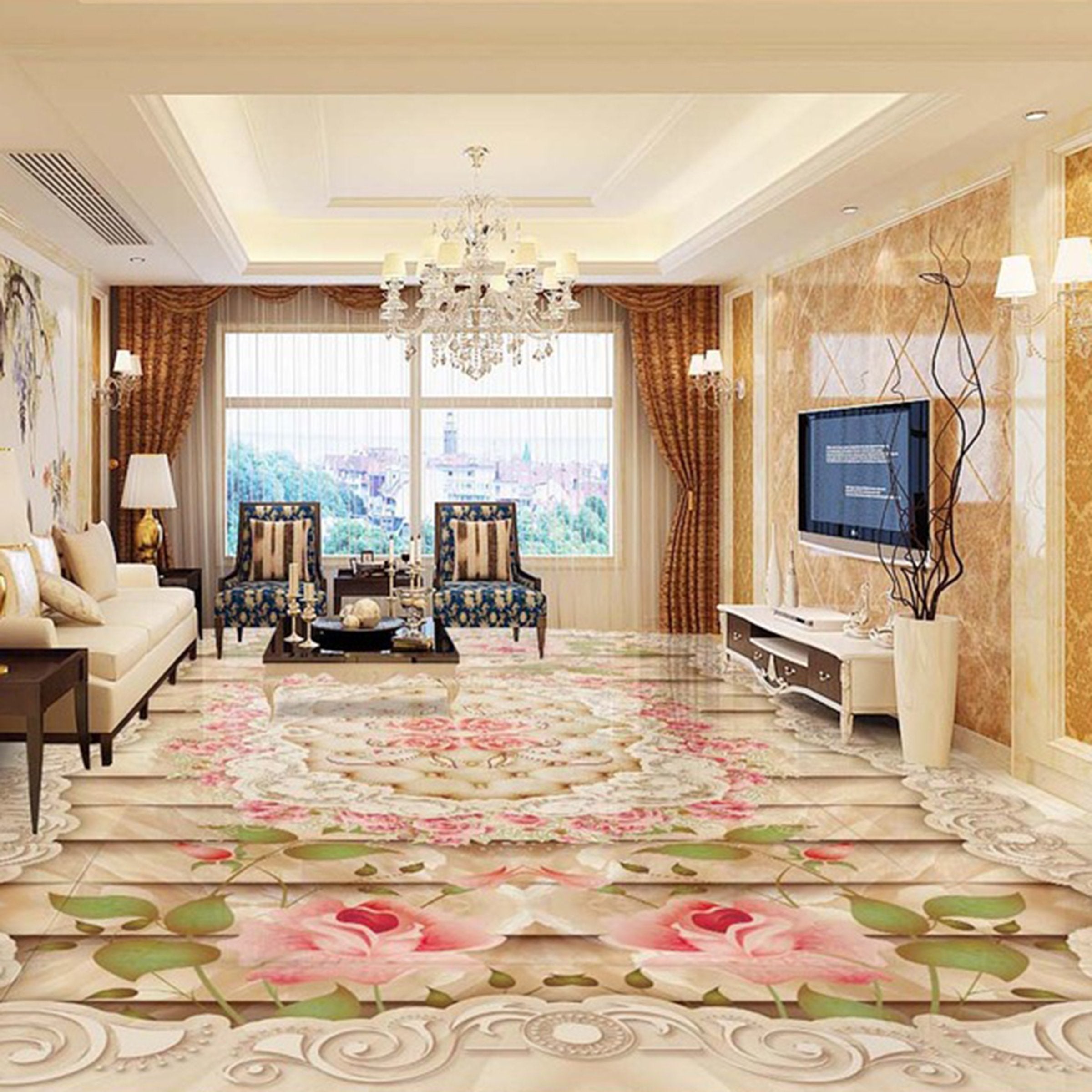3D Pink Rose WG281 Floor Mural Wallpaper AJ Wallpaper 2