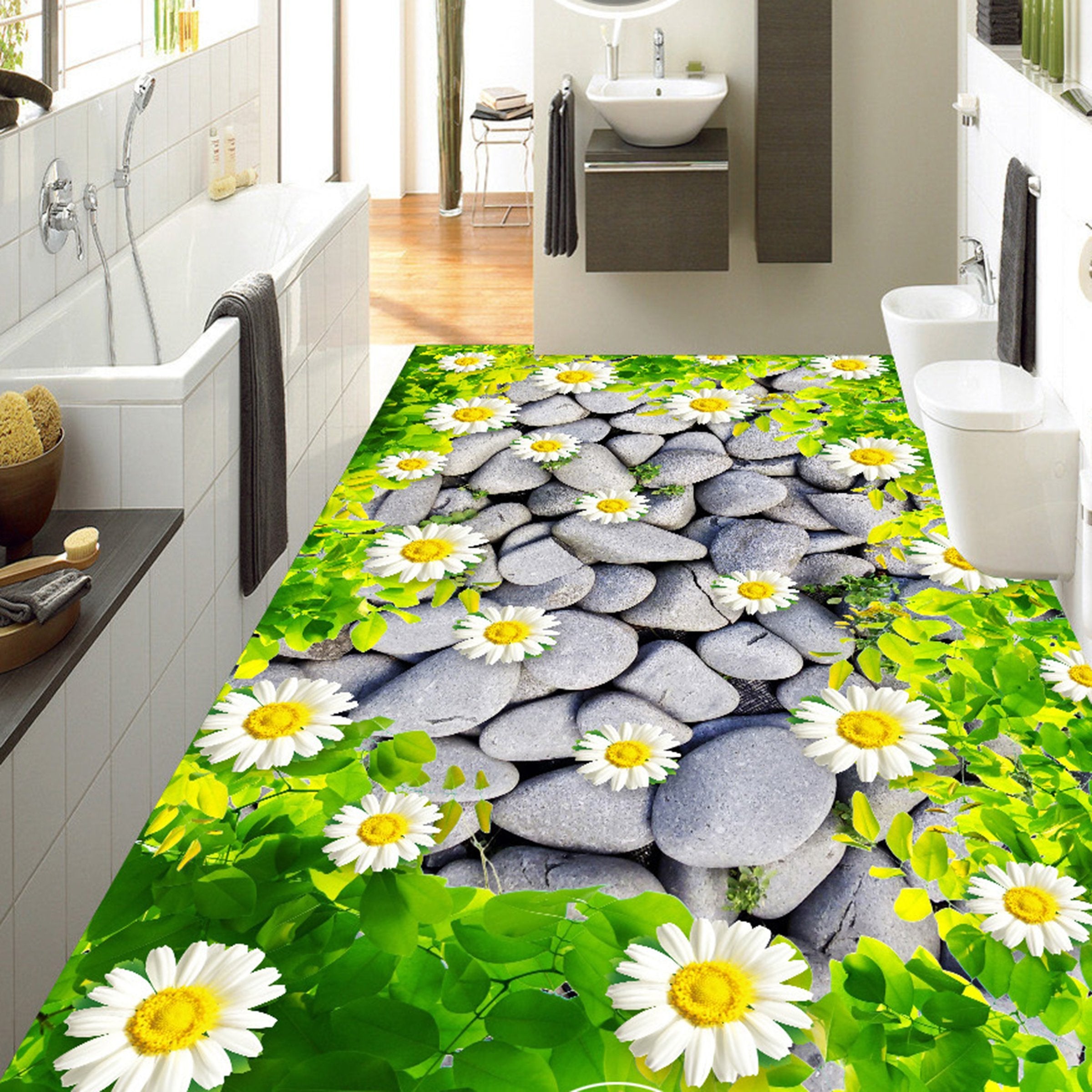3D Flower Stone WG360 Floor Mural Wallpaper AJ Wallpaper 2