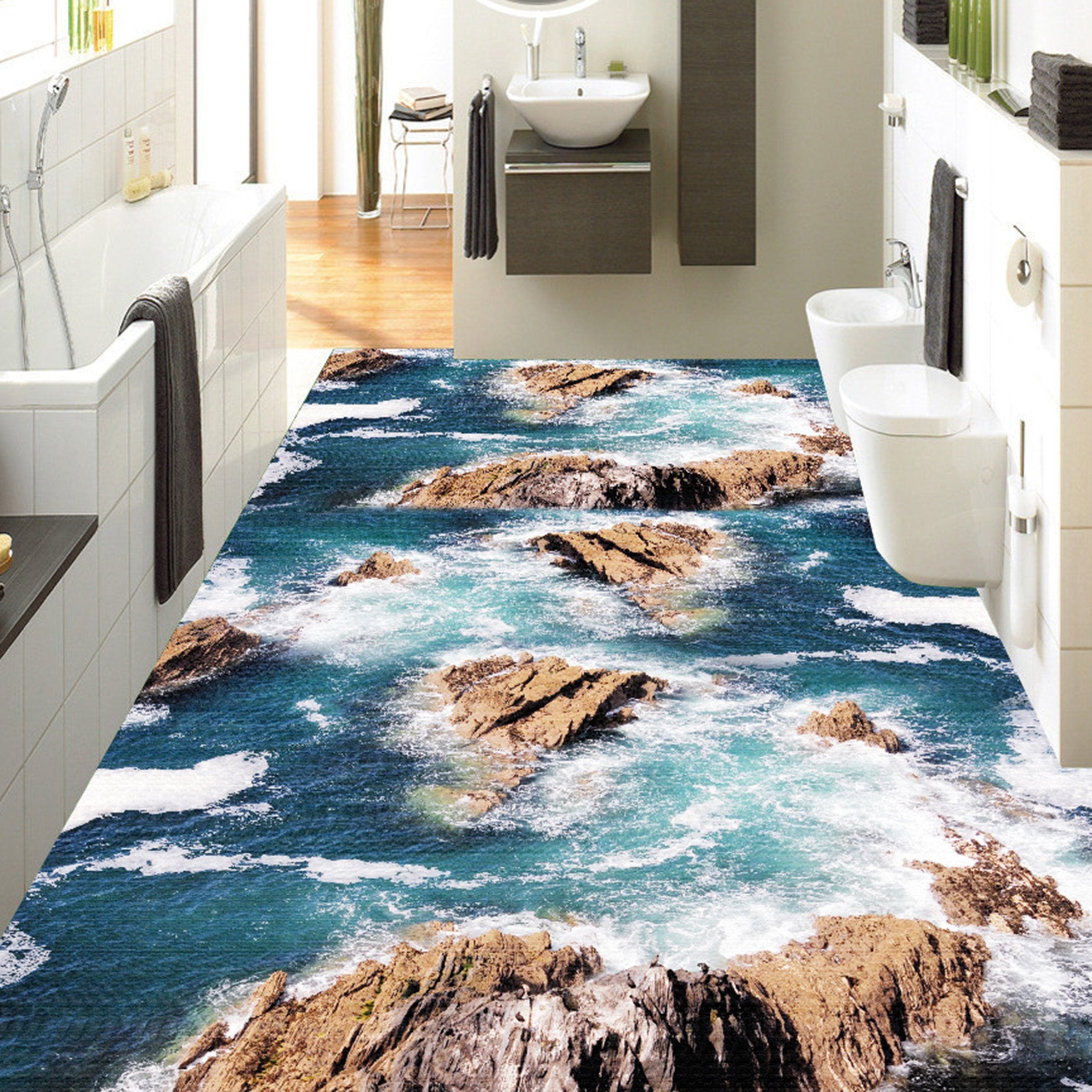 3D Blue Sea Water WG062 Floor Mural Wallpaper AJ Wallpaper 2