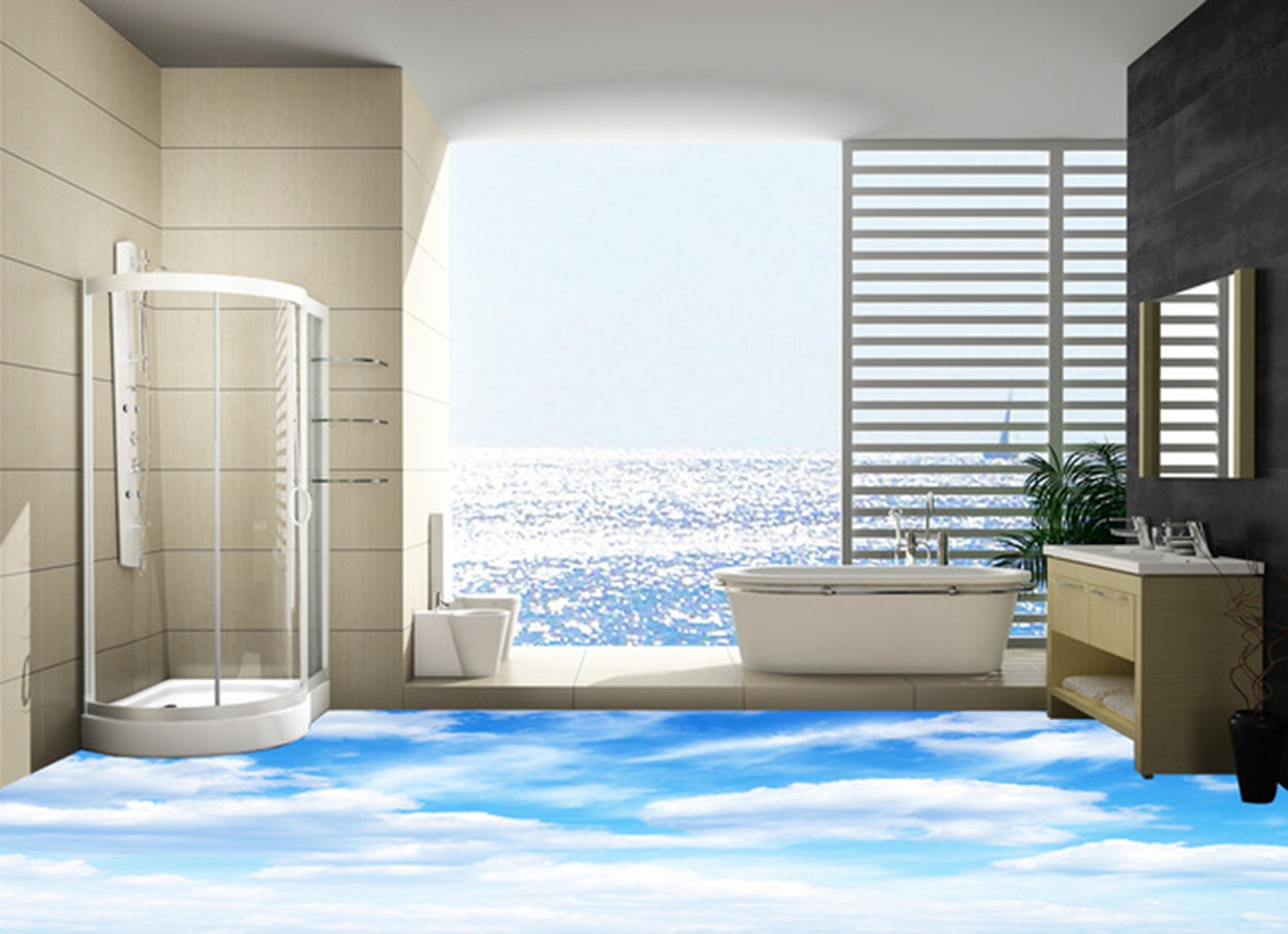 3D Blue Sky And White Clouds WG133 Floor Mural Wallpaper AJ Wallpaper 2