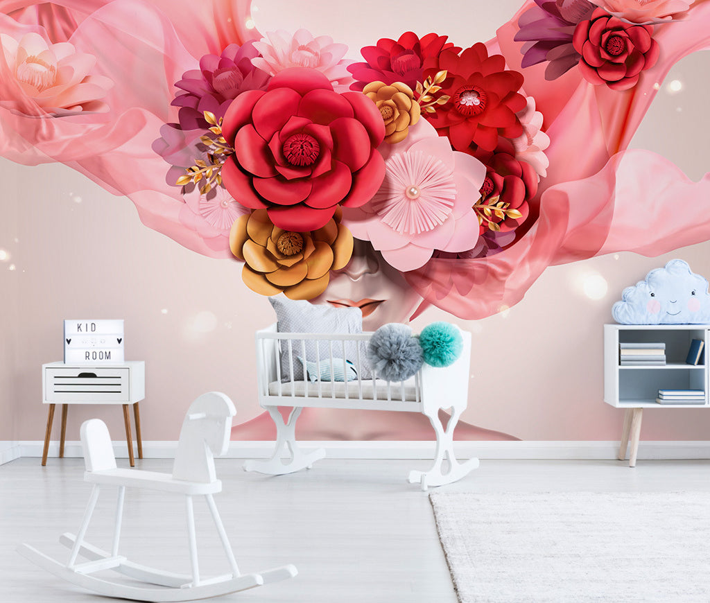 3D Safflower Girl WG388 Wall Murals
