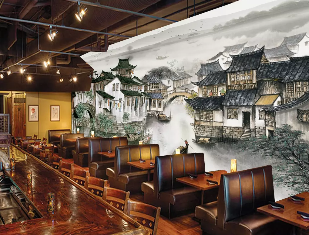 3D Ink Painting Small Town River 215 Wallpaper AJ Wallpaper 2