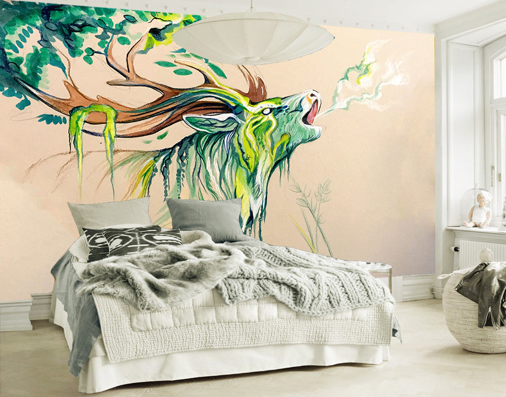 3D Green Deer WG069 Wall Murals