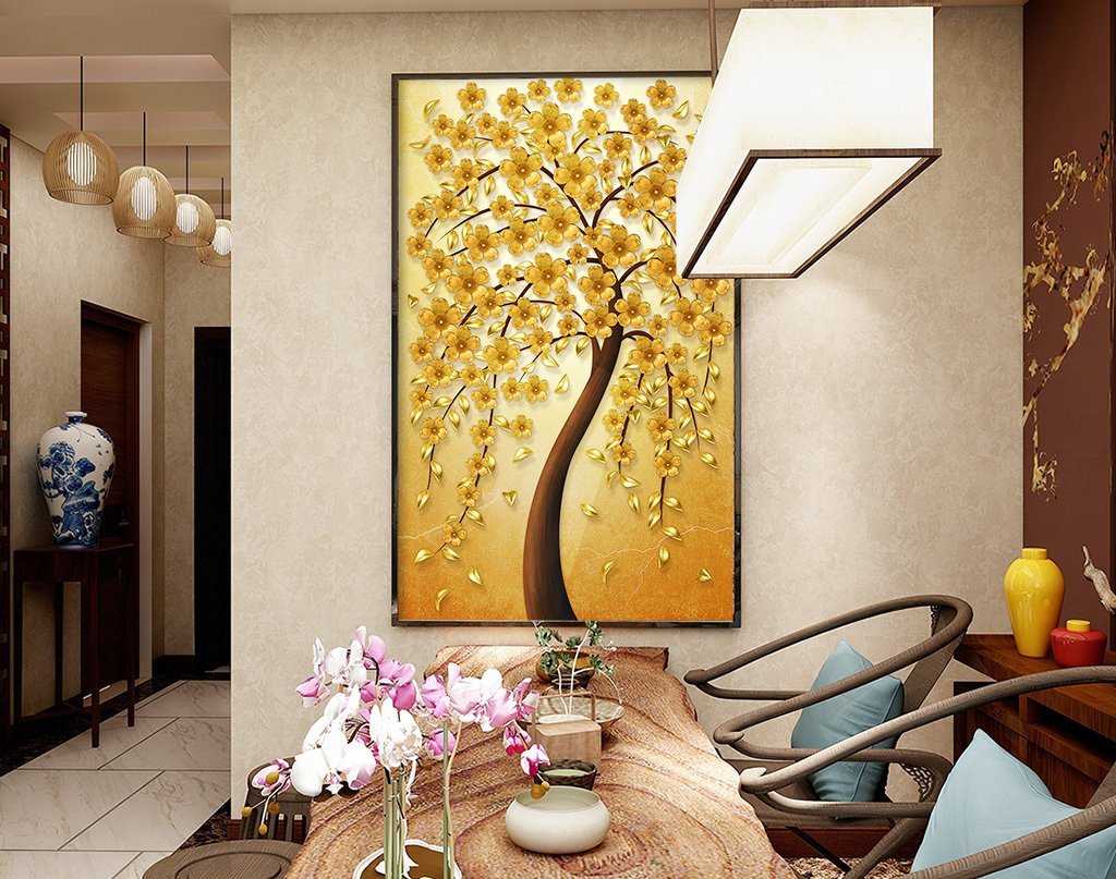 3D Gold Tree 446 Wall Murals Wallpaper AJ Wallpaper 2