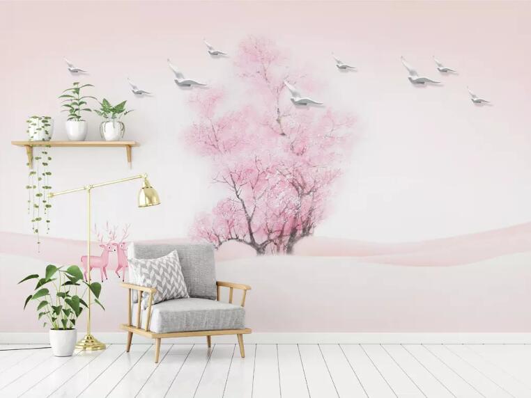 3D Pink Tree 624 Wall Murals Wallpaper AJ Wallpaper 2
