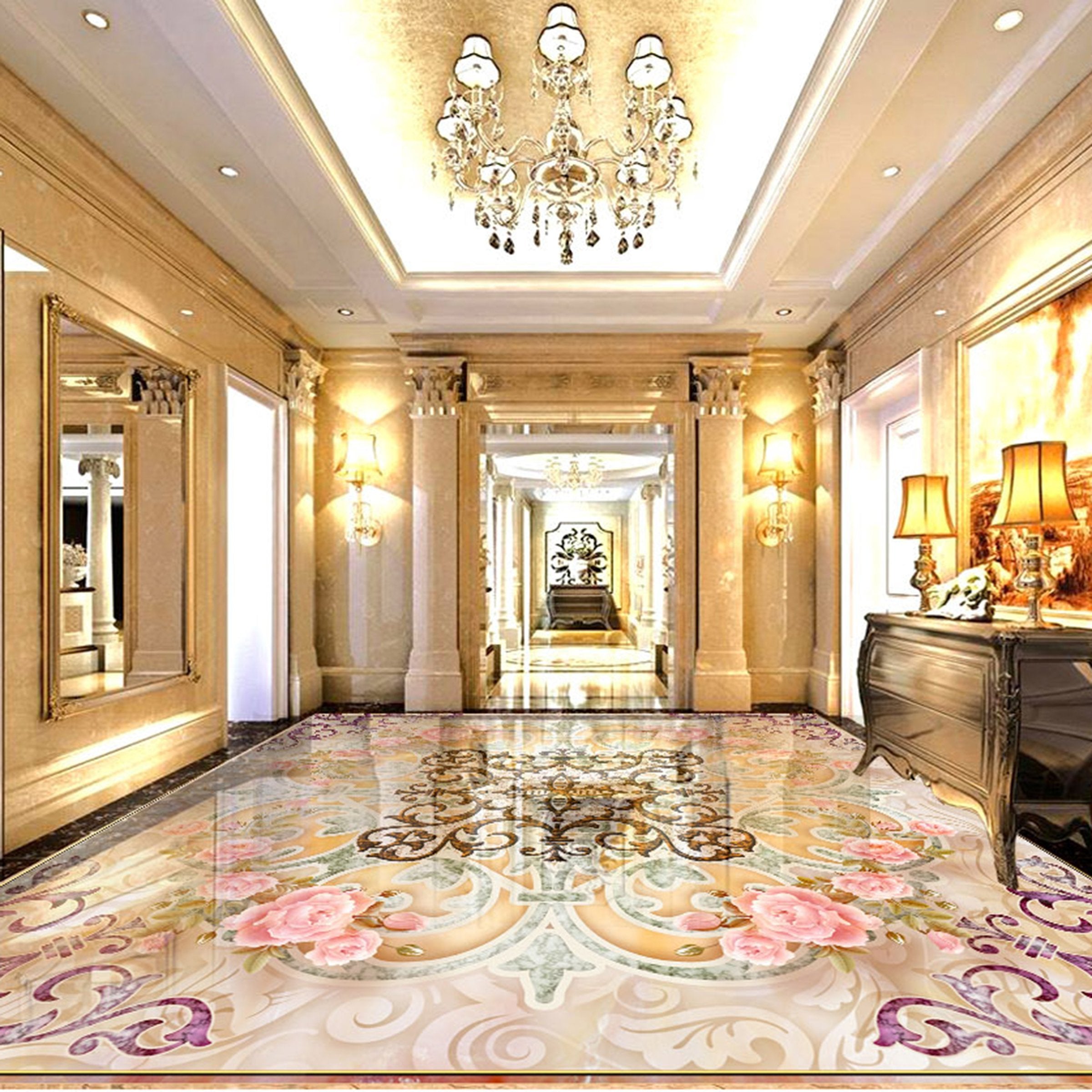 3D Pink Rose WG593 Floor Mural Wallpaper AJ Wallpaper 2
