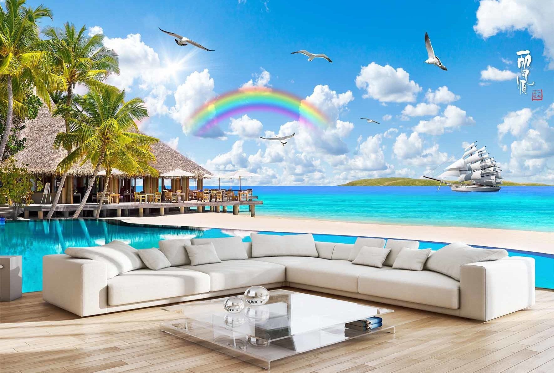 3D Rainbow With Seascape 295 Wallpaper AJ Wallpaper