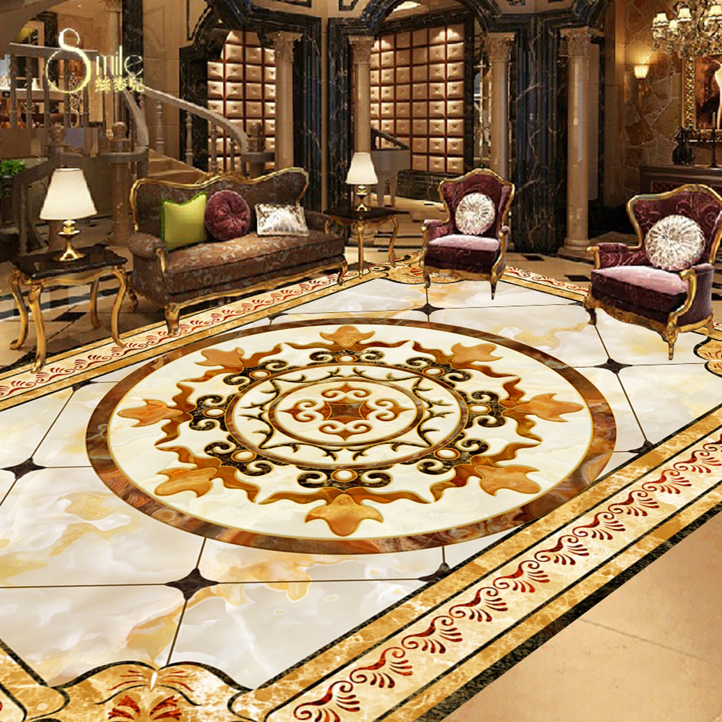 3D Marble Orange Pattern WG444 Floor Mural Wallpaper AJ Wallpaper 2