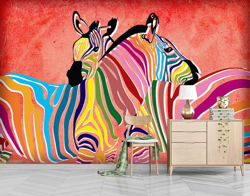 3D Color Zebra 398 Wall Murals Wallpaper AJ Wallpaper 2