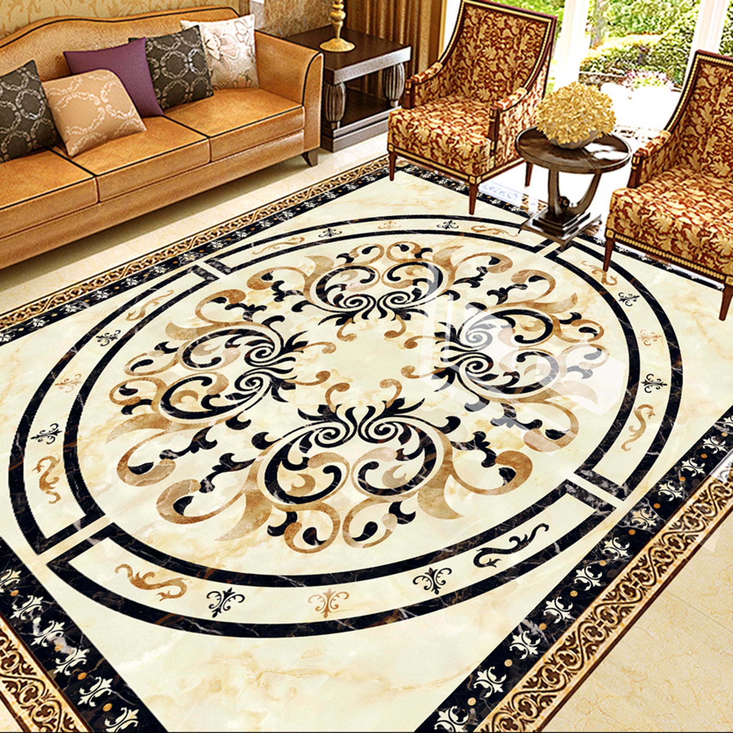 3D Round Black Pattern WG357 Floor Mural Wallpaper AJ Wallpaper 2