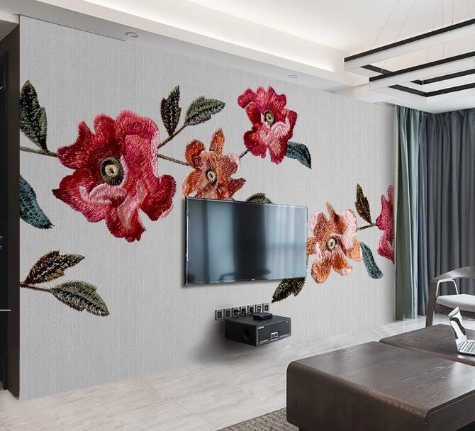 3D Embroidered Flowers 366 Wall Murals Wallpaper AJ Wallpaper 2