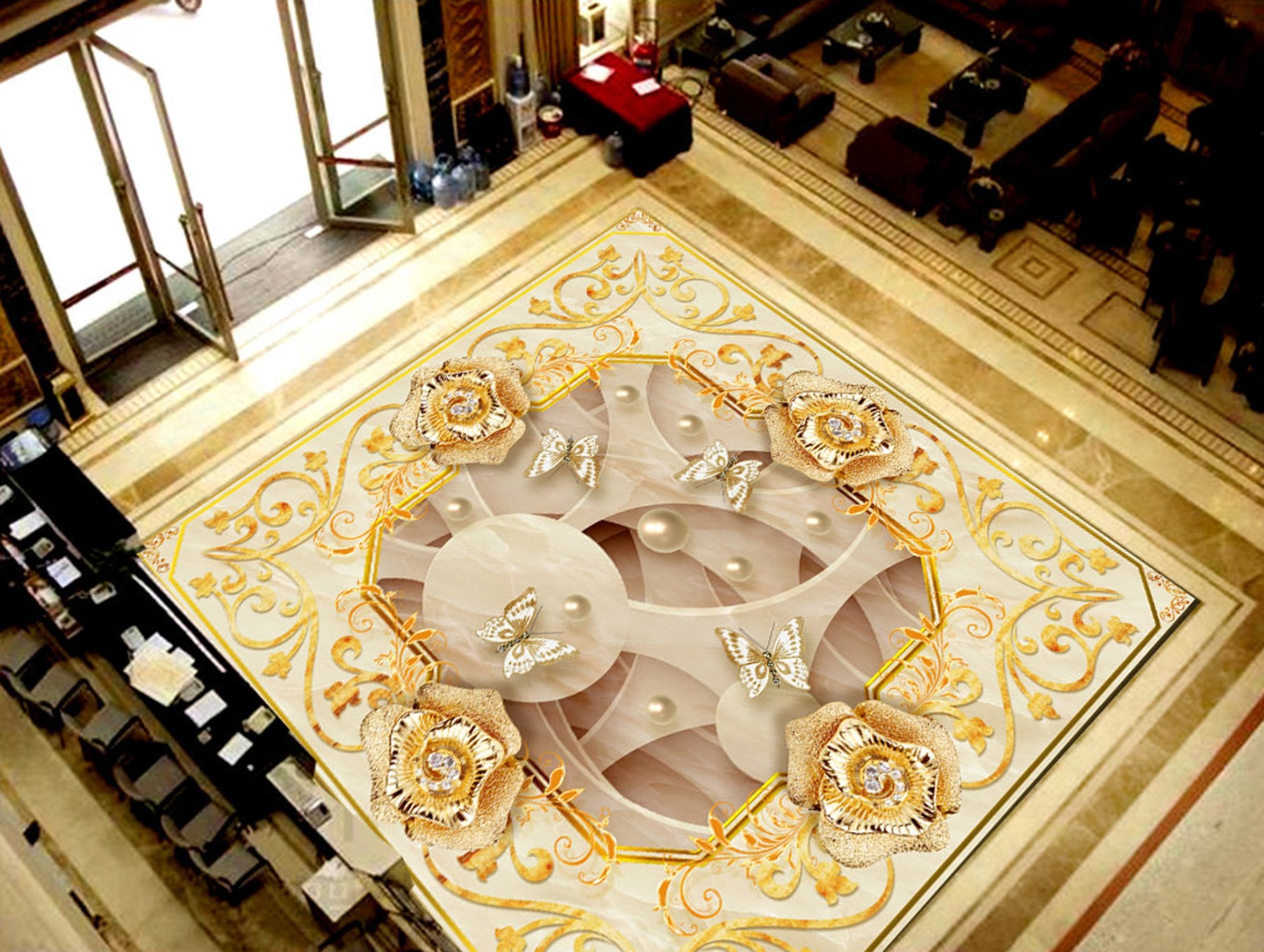 3D Golden Pattern WG081 Floor Mural Wallpaper AJ Wallpaper 2