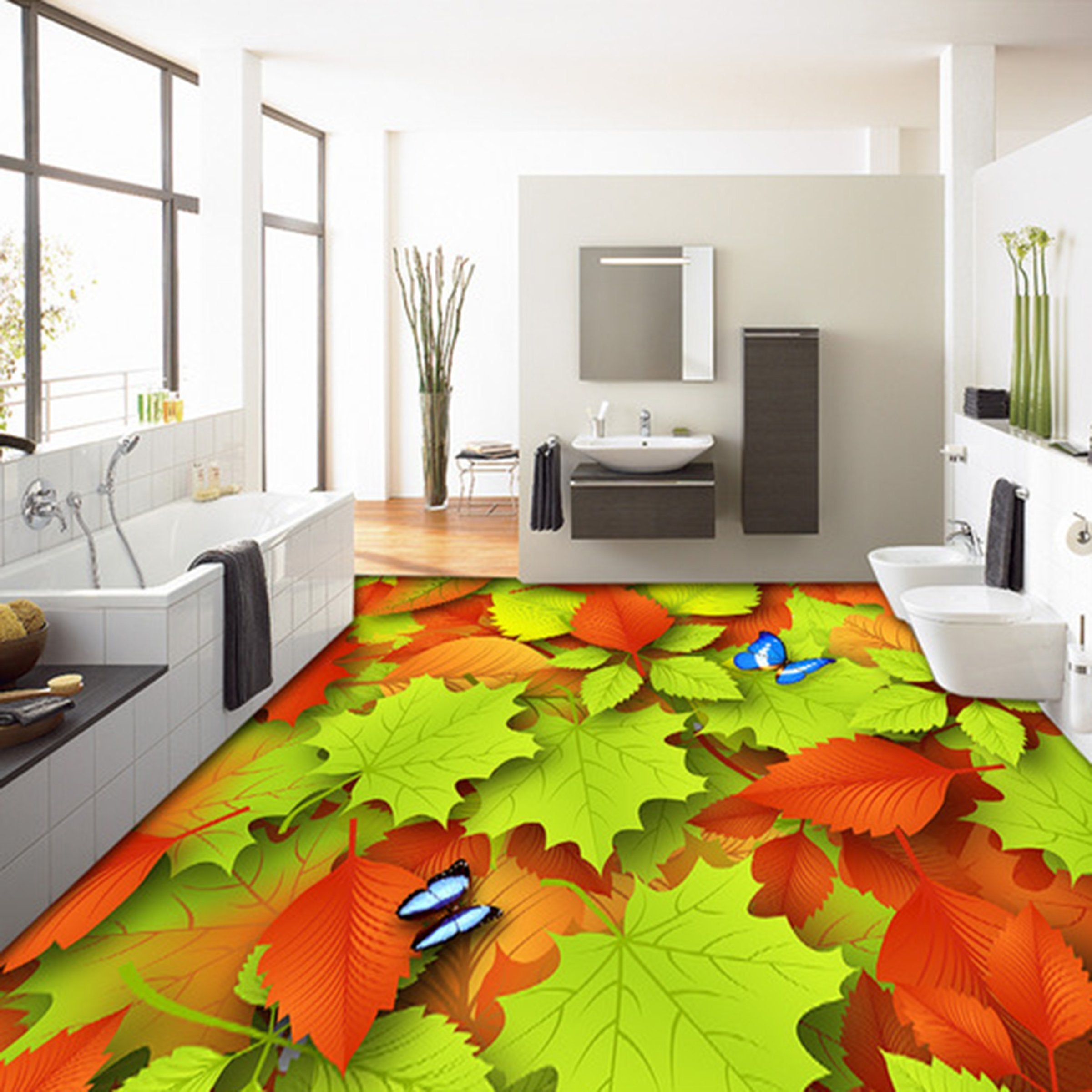 3D Leaf Butterfly WG288 Floor Mural Wallpaper AJ Wallpaper 2