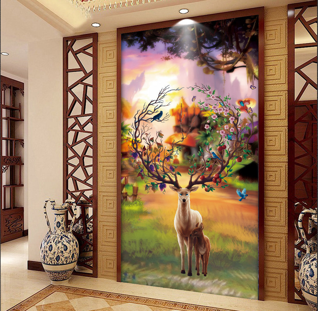 3D Sunset Deer WG108 Wall Murals