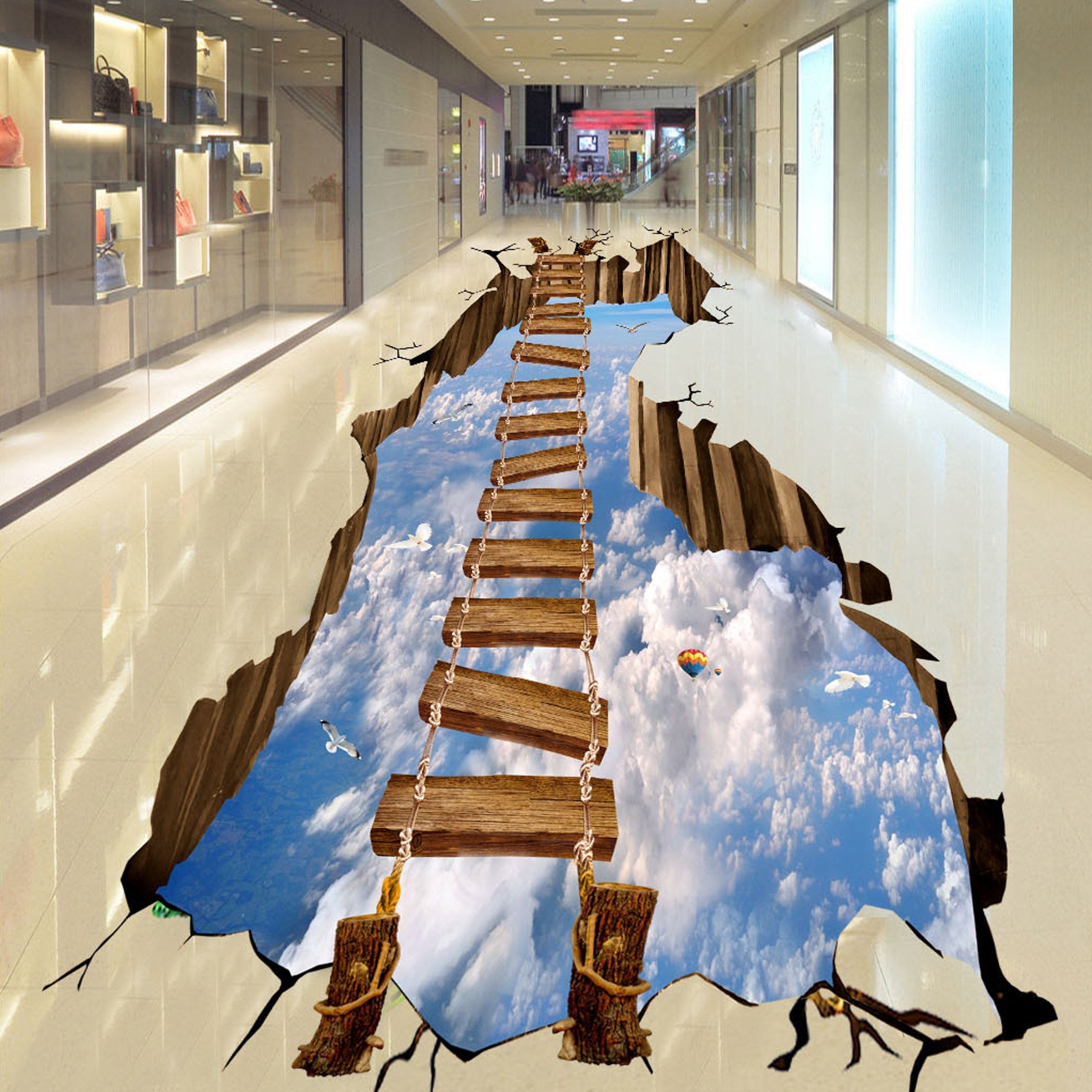 3D Wooden Long Bridge WG350 Floor Mural Wallpaper AJ Wallpaper 2