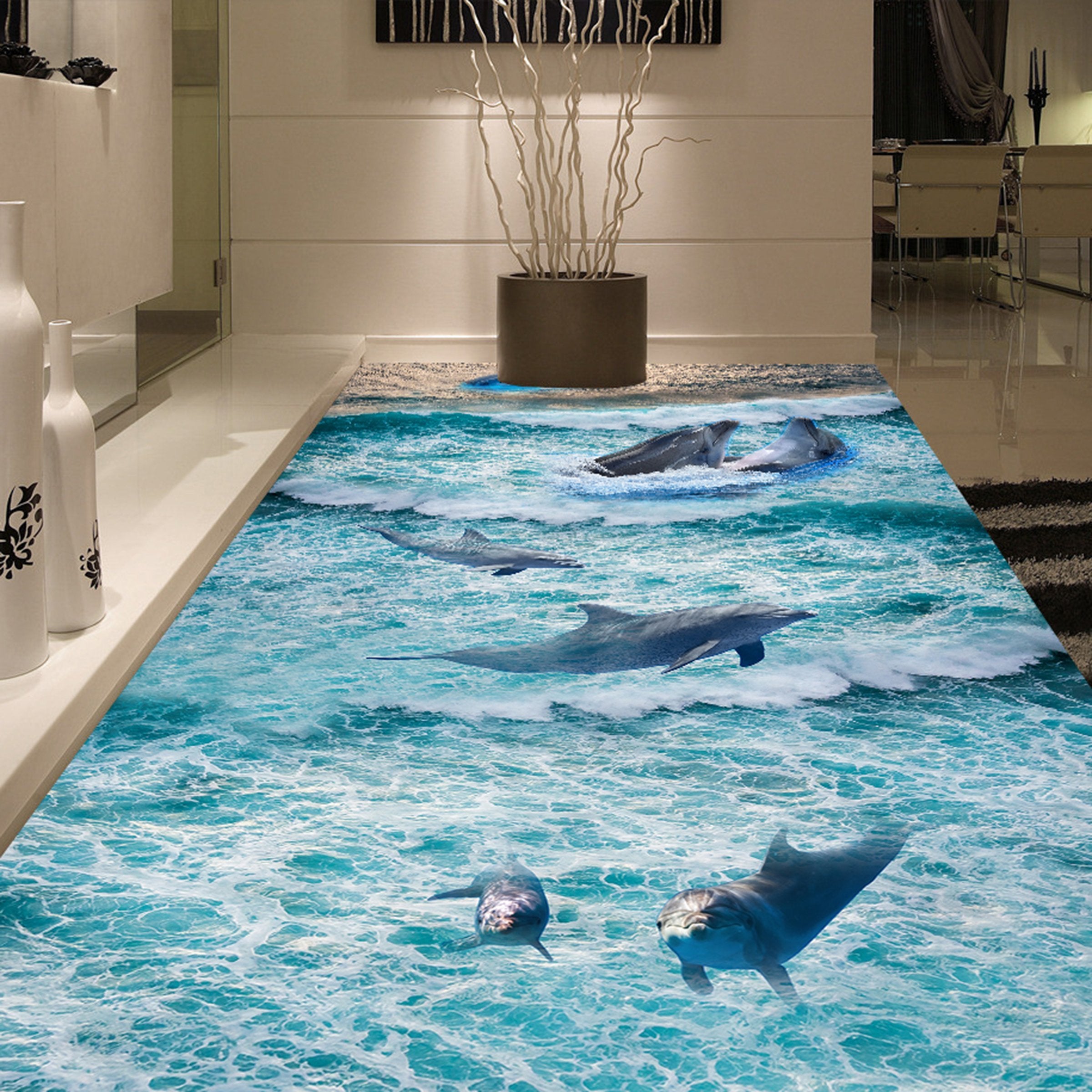 3D Cute Dolphin WG471 Floor Mural Wallpaper AJ Wallpaper 2