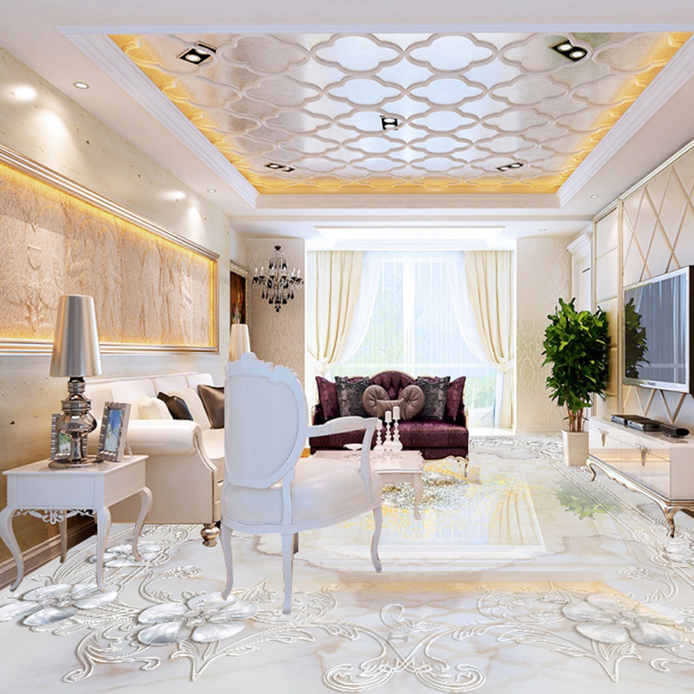 3D White Pattern WG175 Floor Mural Wallpaper AJ Wallpaper 2