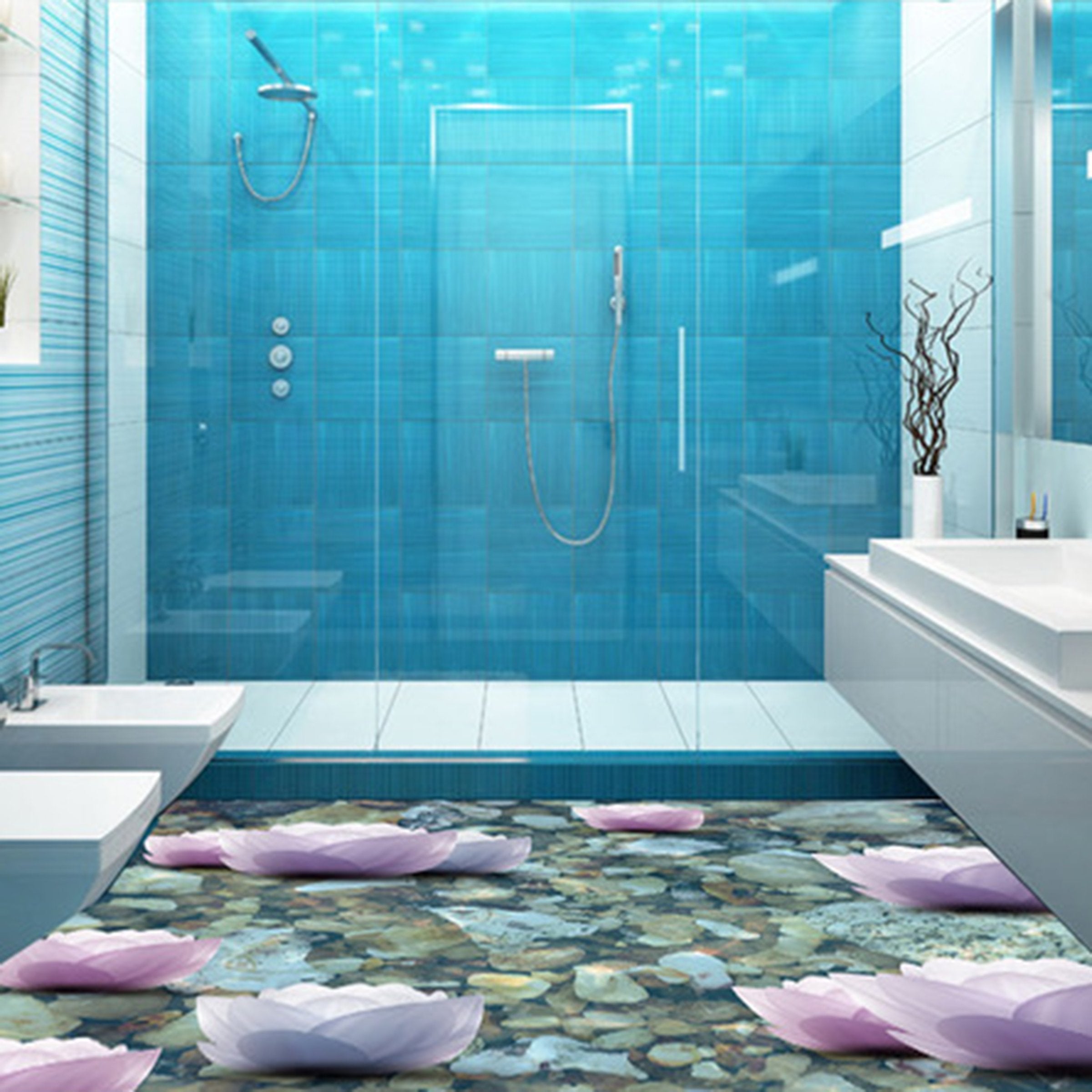 3D Purple Flowers WG253 Floor Mural Wallpaper AJ Wallpaper 2