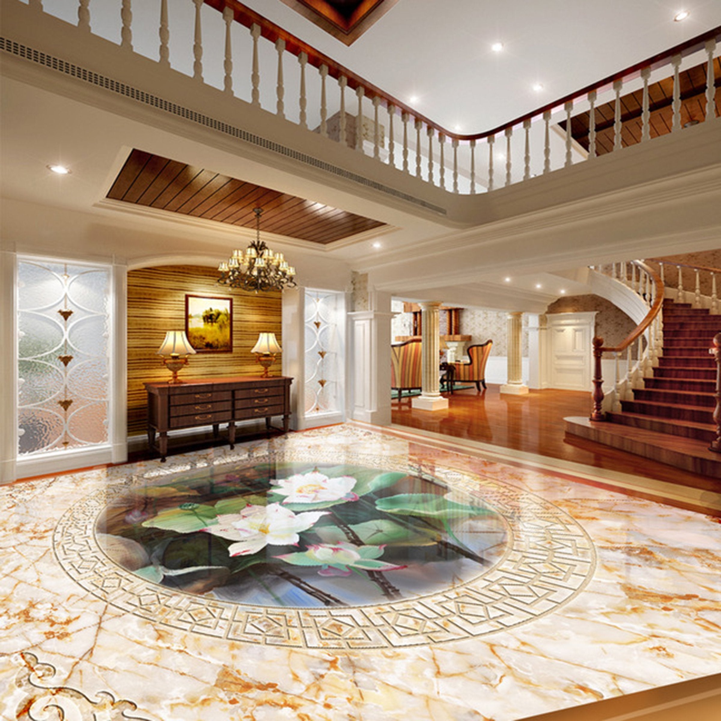 3D Lotus WG157 Floor Mural Wallpaper AJ Wallpaper 2