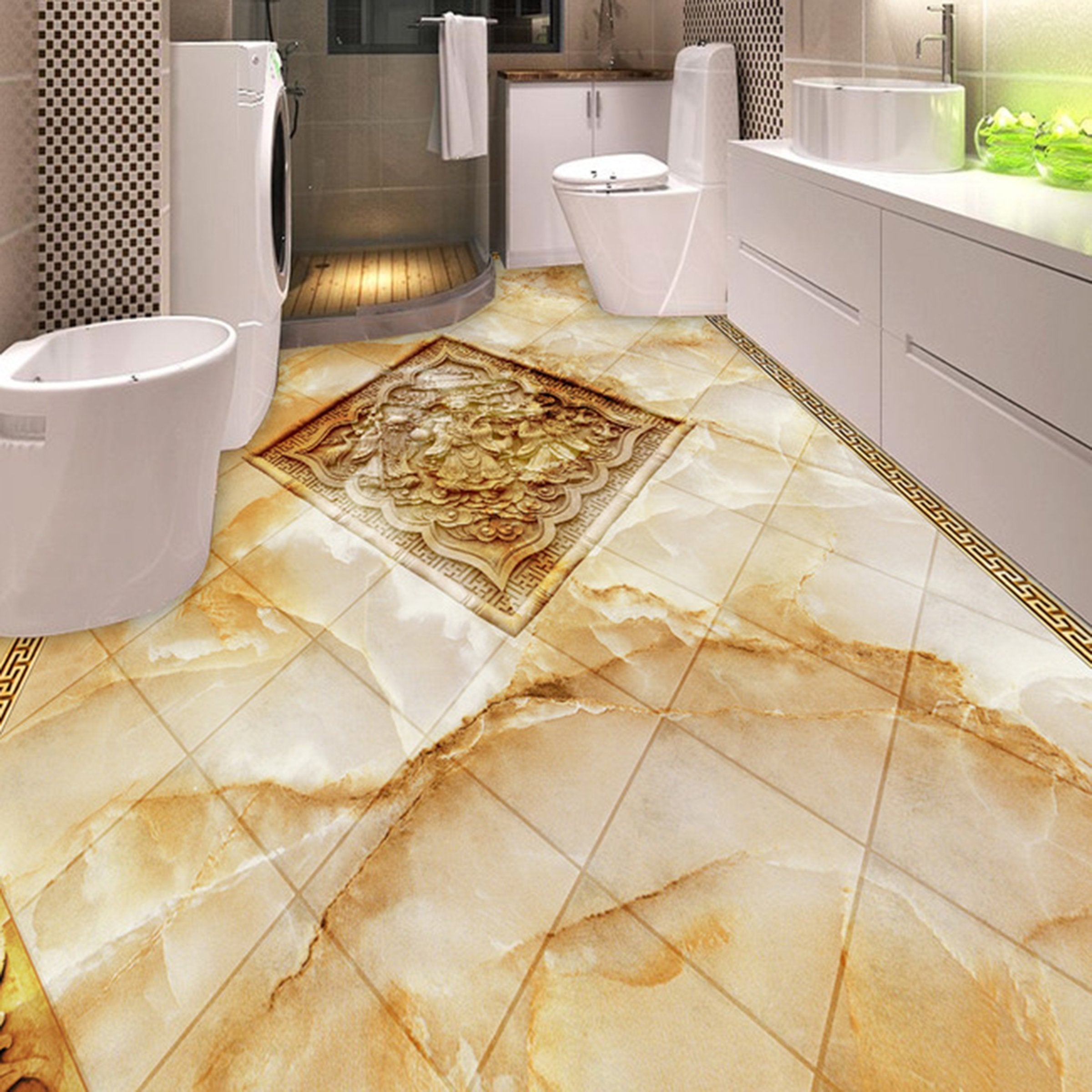 3D Golden Marble Lace WG272 Floor Mural Wallpaper AJ Wallpaper 2