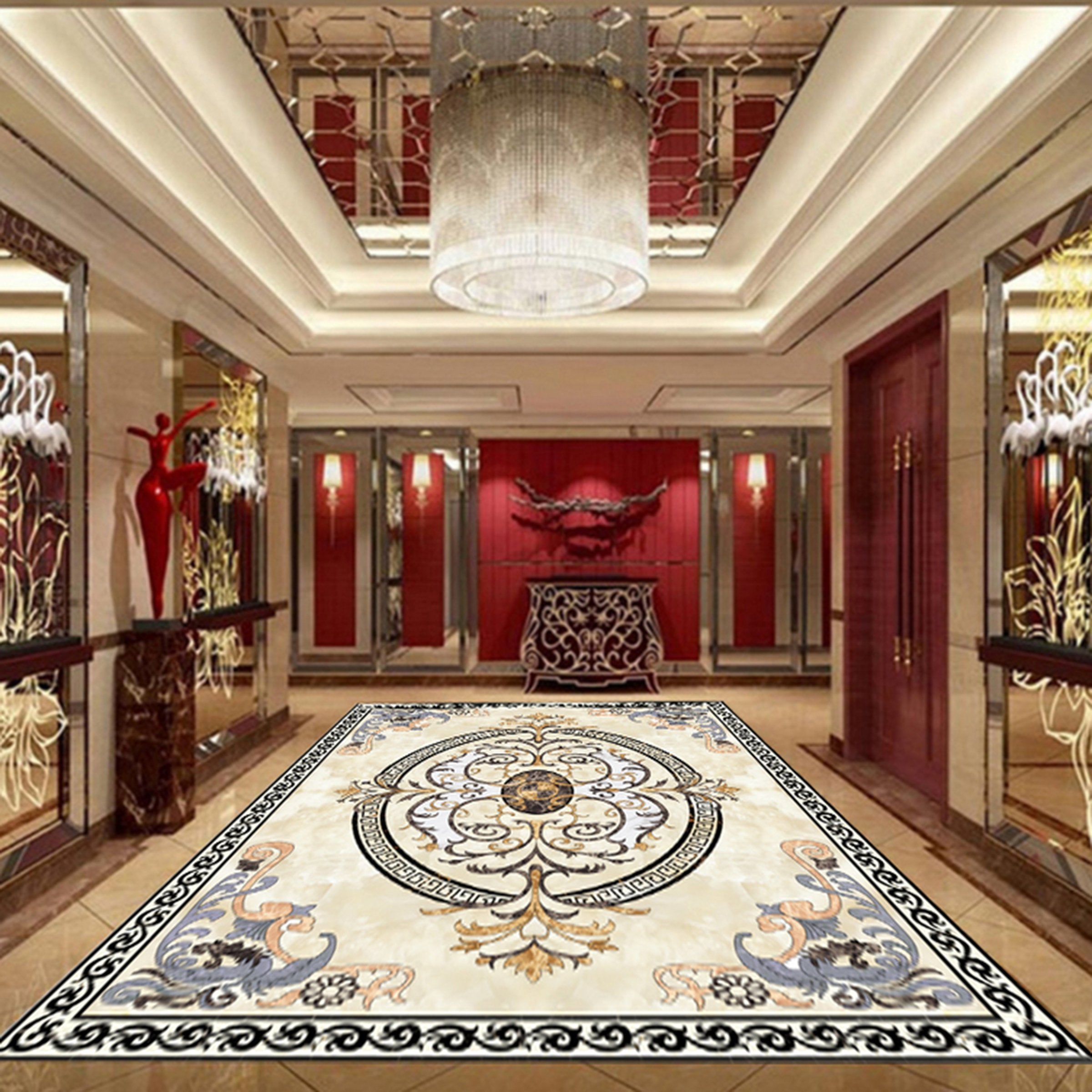 3D Black Circular Pattern WG638 Floor Mural Wallpaper AJ Wallpaper 2