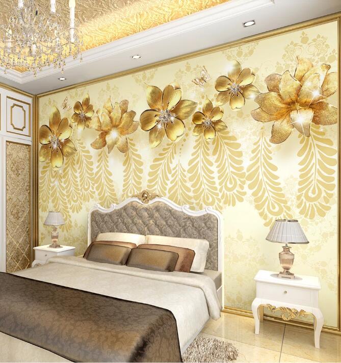 3D Golden Leaves 208 Wall Murals Wallpaper AJ Wallpaper 2