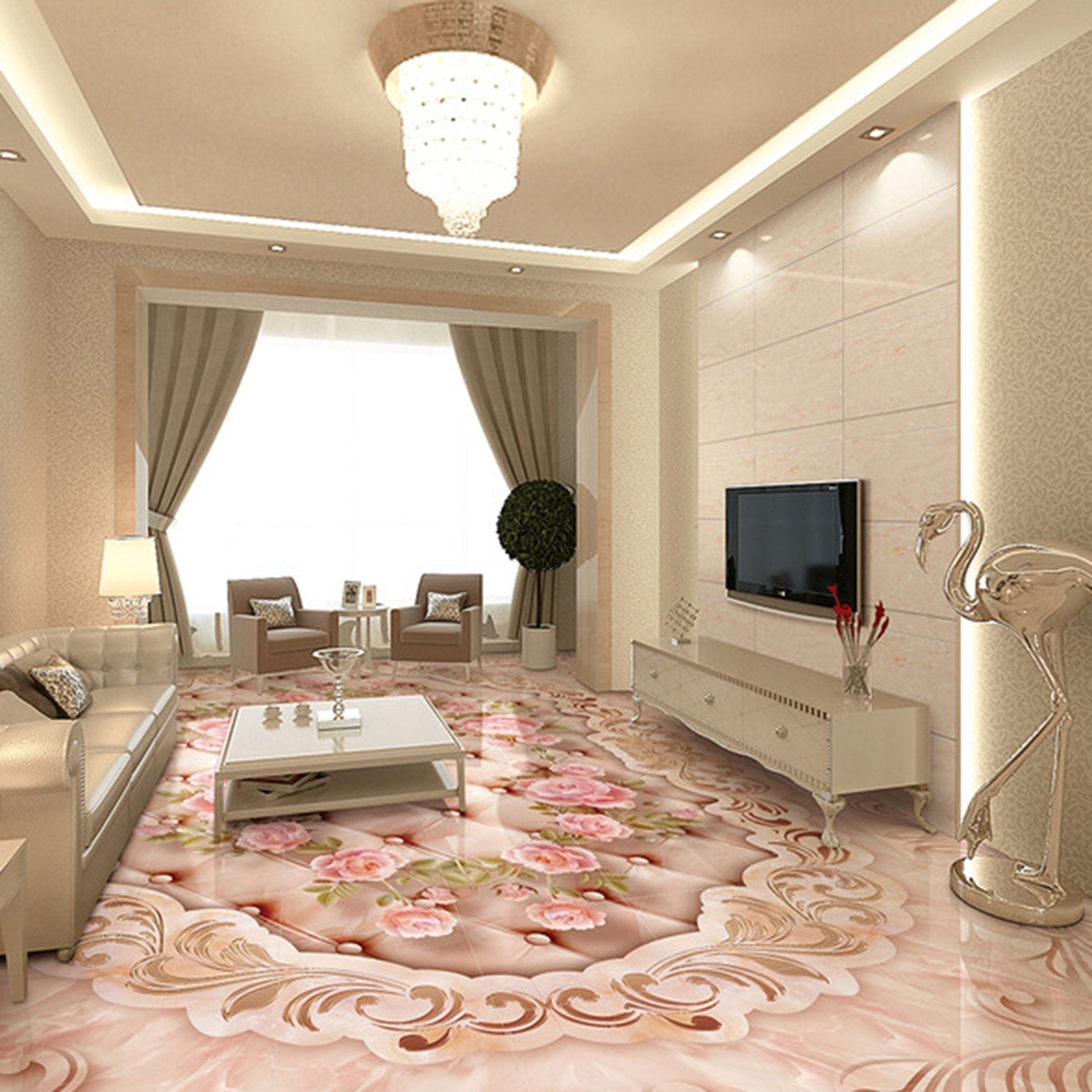 3D Pink Rose WG277 Floor Mural Wallpaper AJ Wallpaper 2