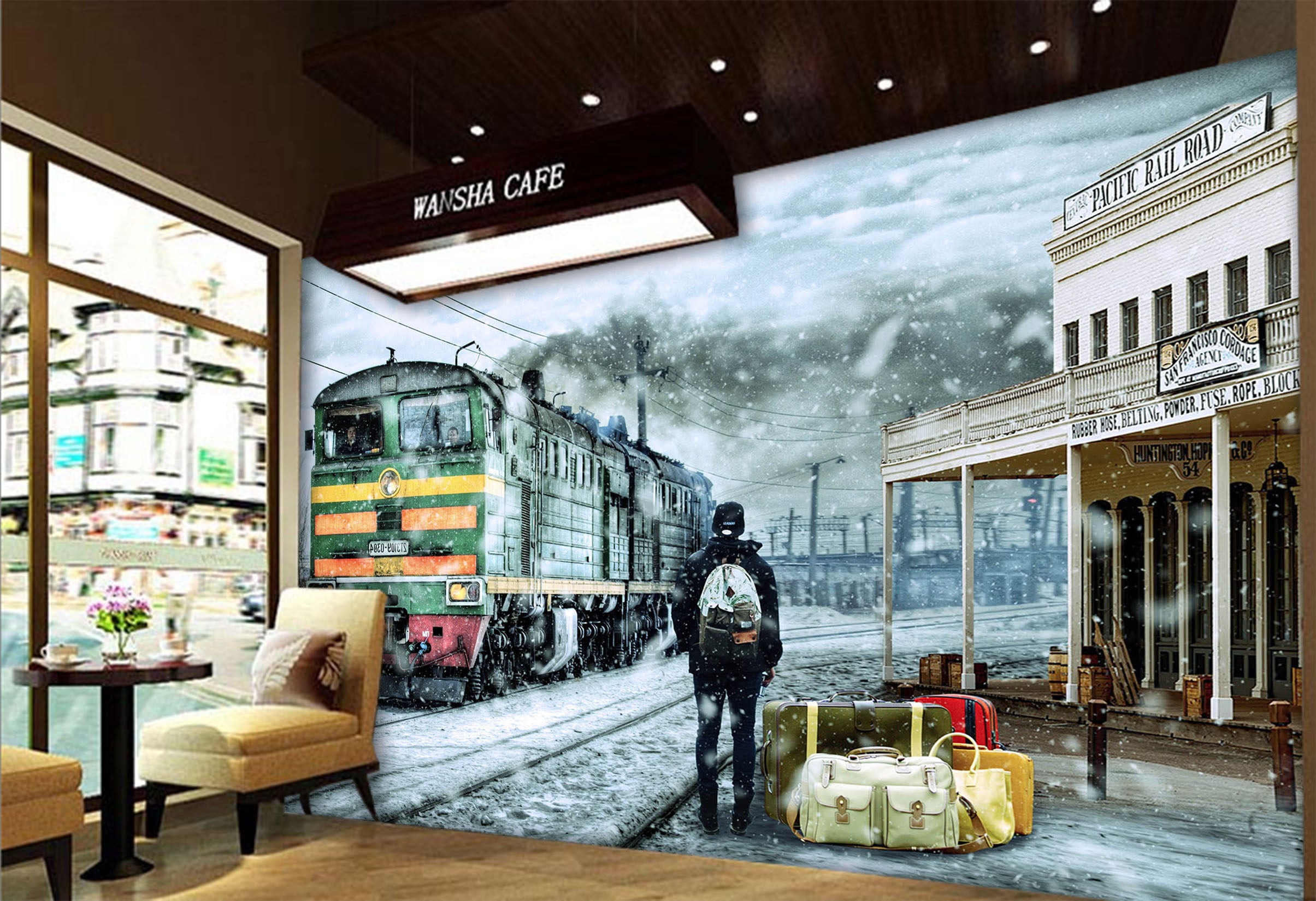 3D Snowing Train 264 Vehicle Wall Murals