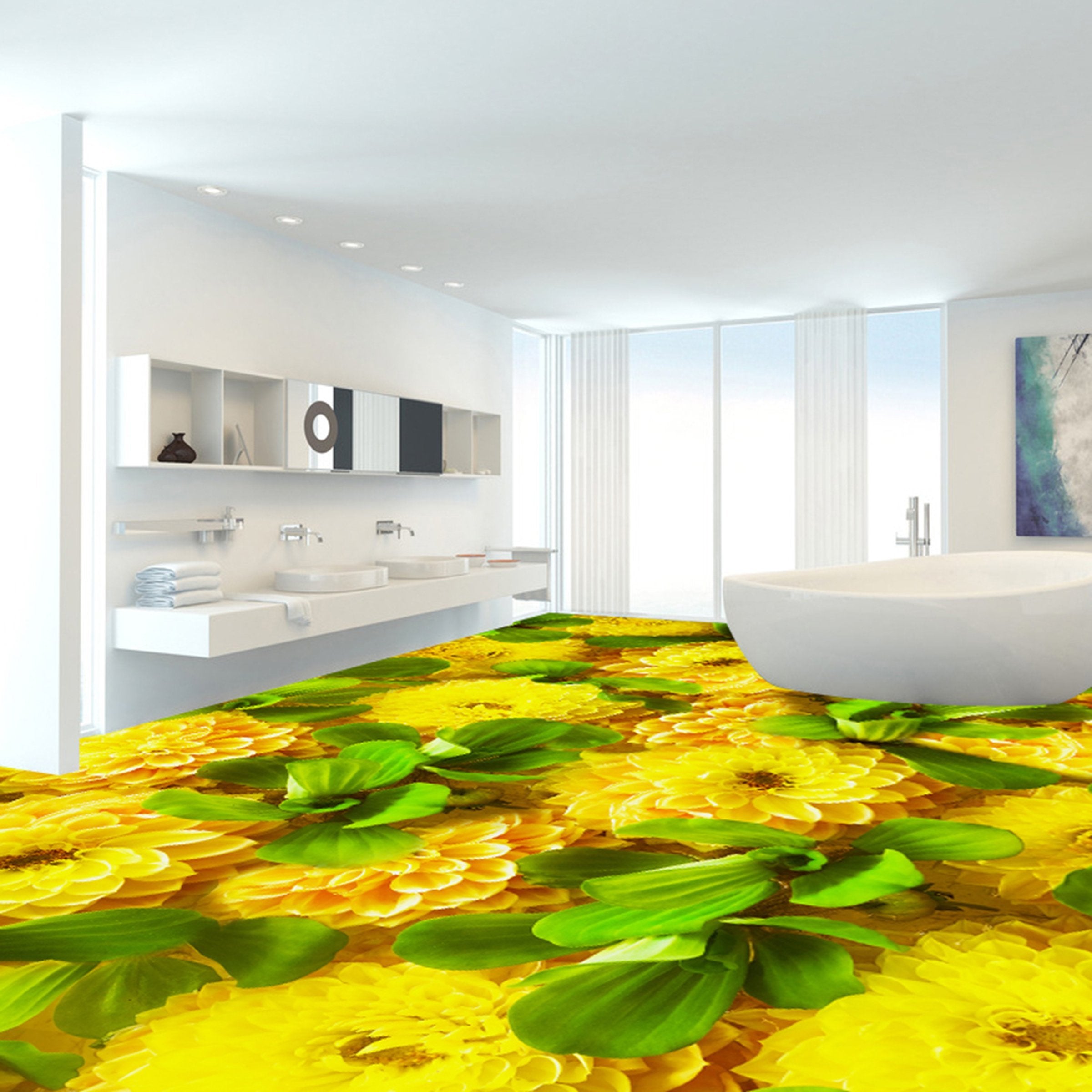 3D Yellow Flower WG174 Floor Mural Wallpaper AJ Wallpaper 2
