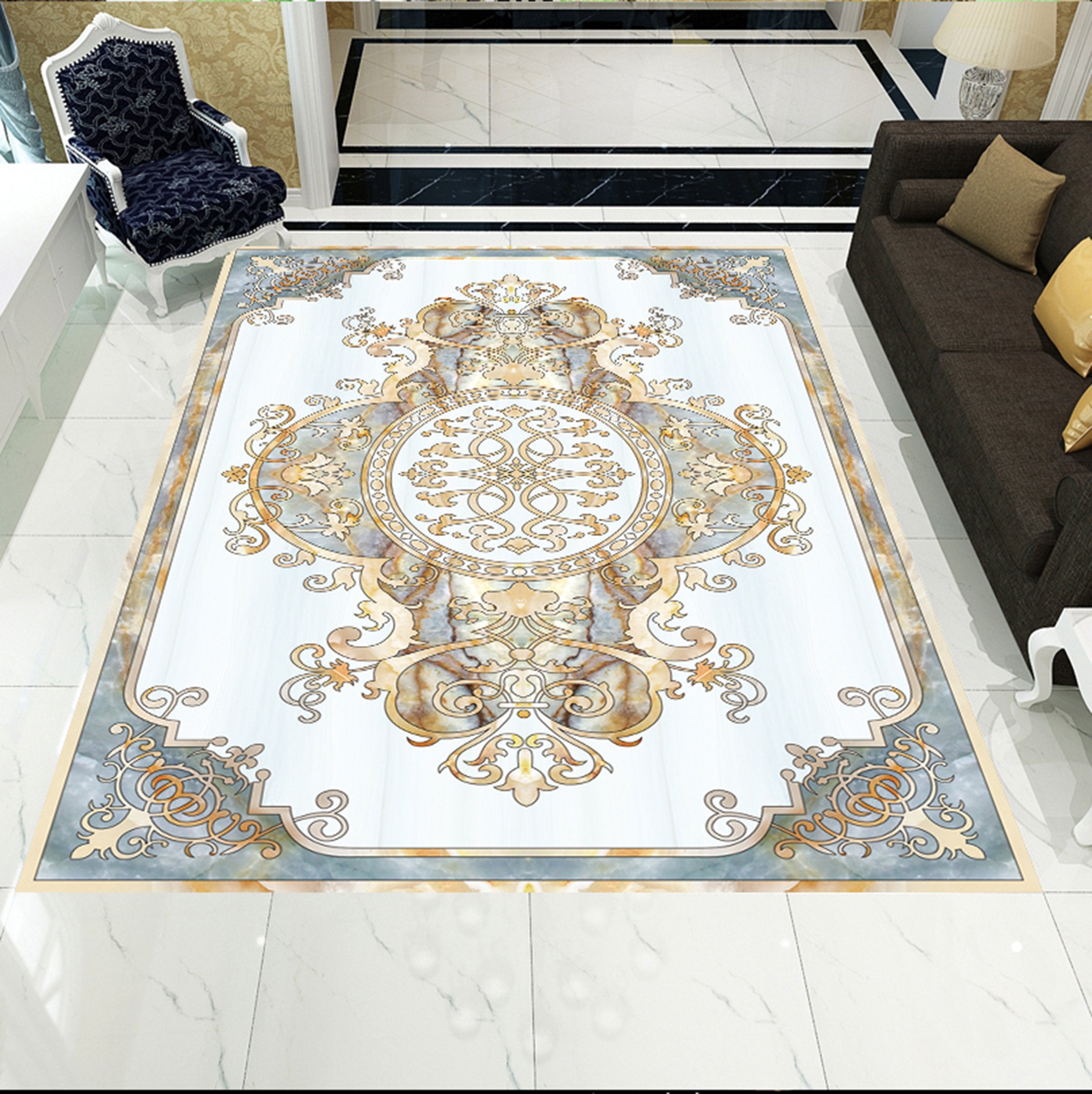 3D Marble Flower Pattern WG539 Floor Mural Wallpaper AJ Wallpaper 2